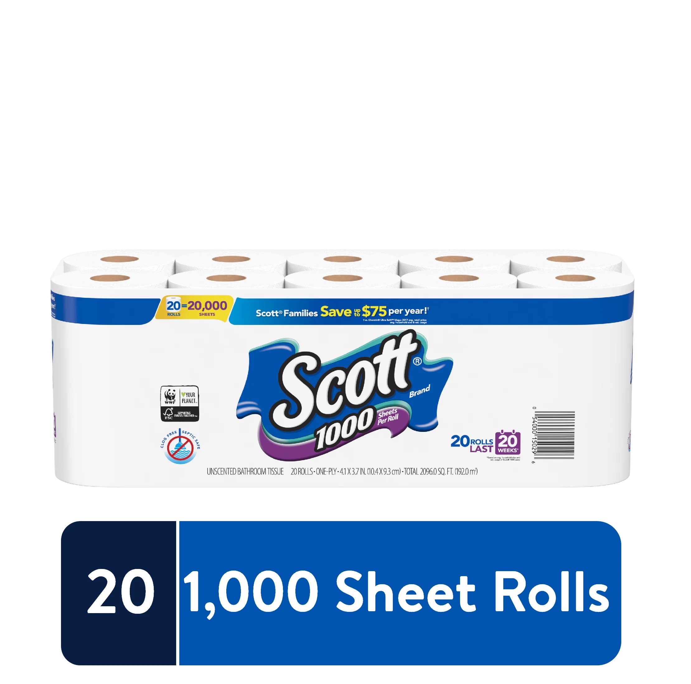 Premium Toilet Paper - 20 Rolls, 1,000 Sheets per Roll (Total of 20,000 Sheets)