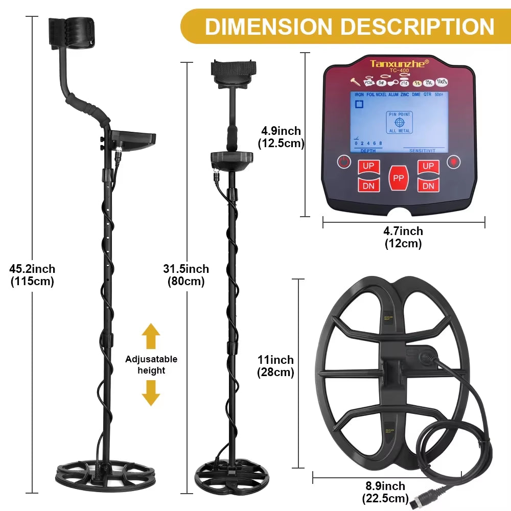 TC-400 High Sensitivity Metal Detector Waterproof Detector Metales Pinpointing Search Underground Gold for Treasure Adjustable
