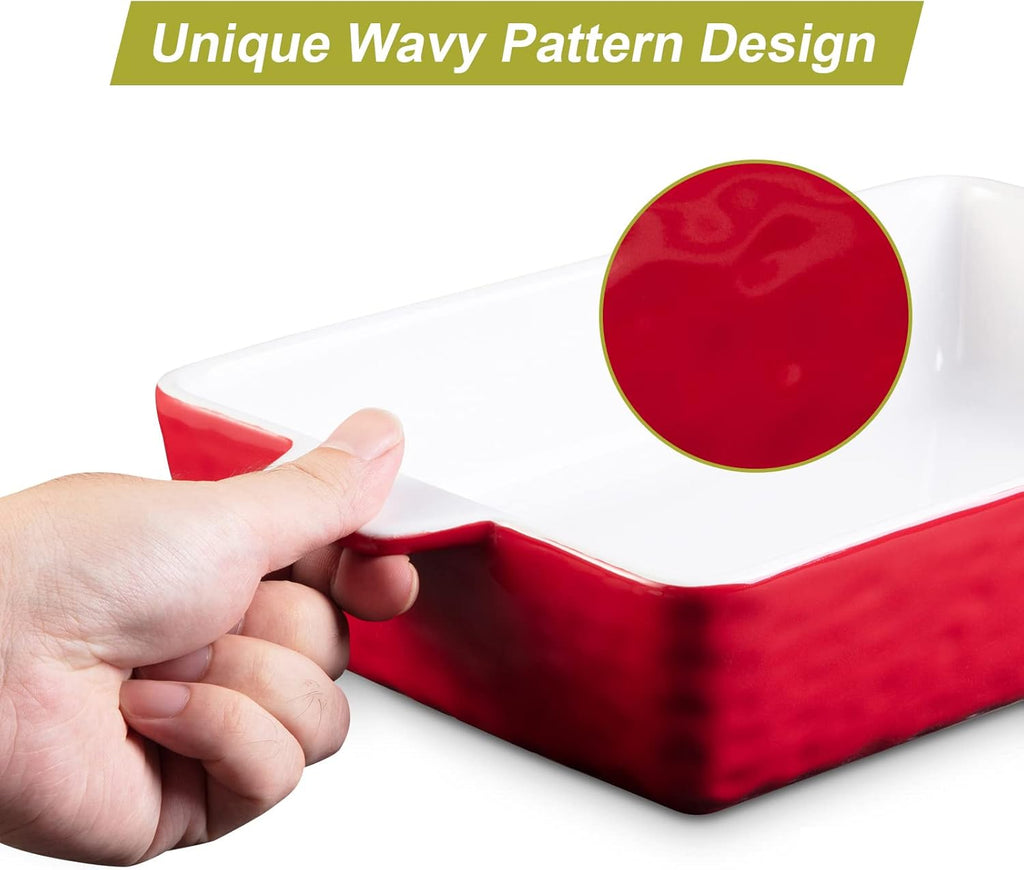 Ceramic Bakeware Set of 3 Piece, Rectangular Baking Pan Set, Porcelain Baking Pans Rectangular Casserole Pan for Cake, Lasagna, 11.7 X 8 X 2.7 Inches, Red