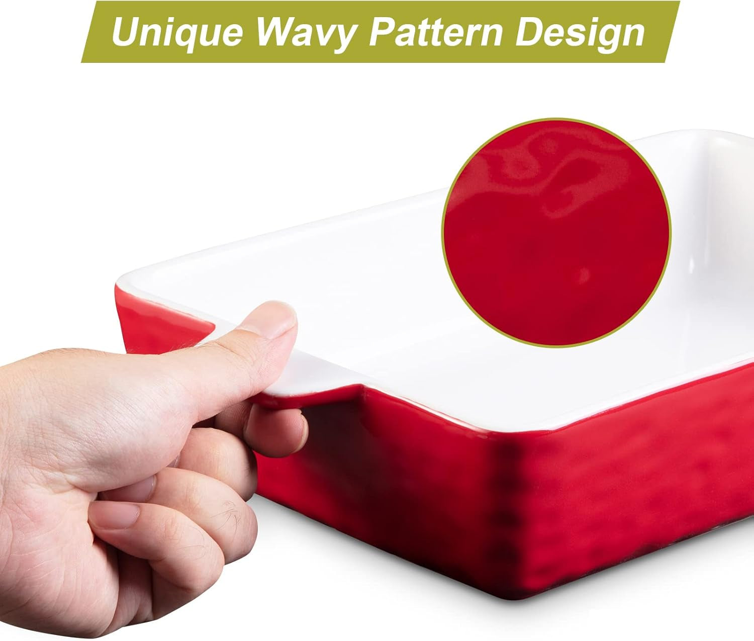 Ceramic Bakeware Set of 3 Piece, Rectangular Baking Pan Set, Porcelain Baking Pans Rectangular Casserole Pan for Cake, Lasagna, 11.7 X 8 X 2.7 Inches, Red