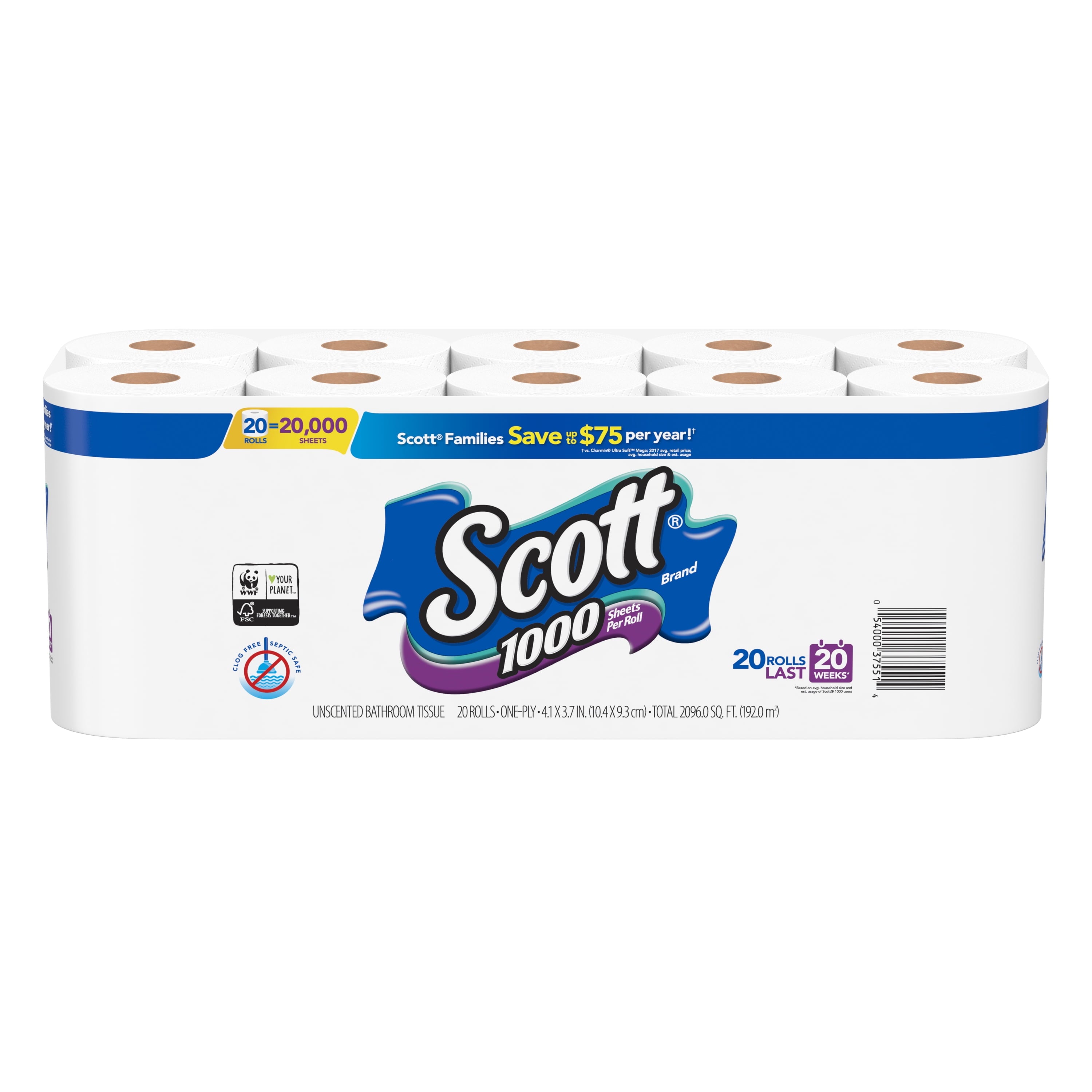 Premium Toilet Paper - 20 Rolls, 1,000 Sheets per Roll (Total of 20,000 Sheets)