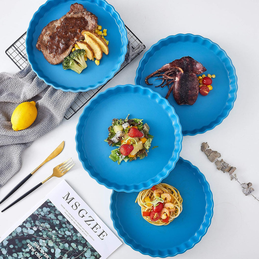 Ceramic Pie Pans Set of 4, Baking Dishes/Quiche Dish/Apple Pie/Tart. Oven Safe Nonstick Porcelain round Baking Plate/Pot/Tart Pan. 10"/ Blue