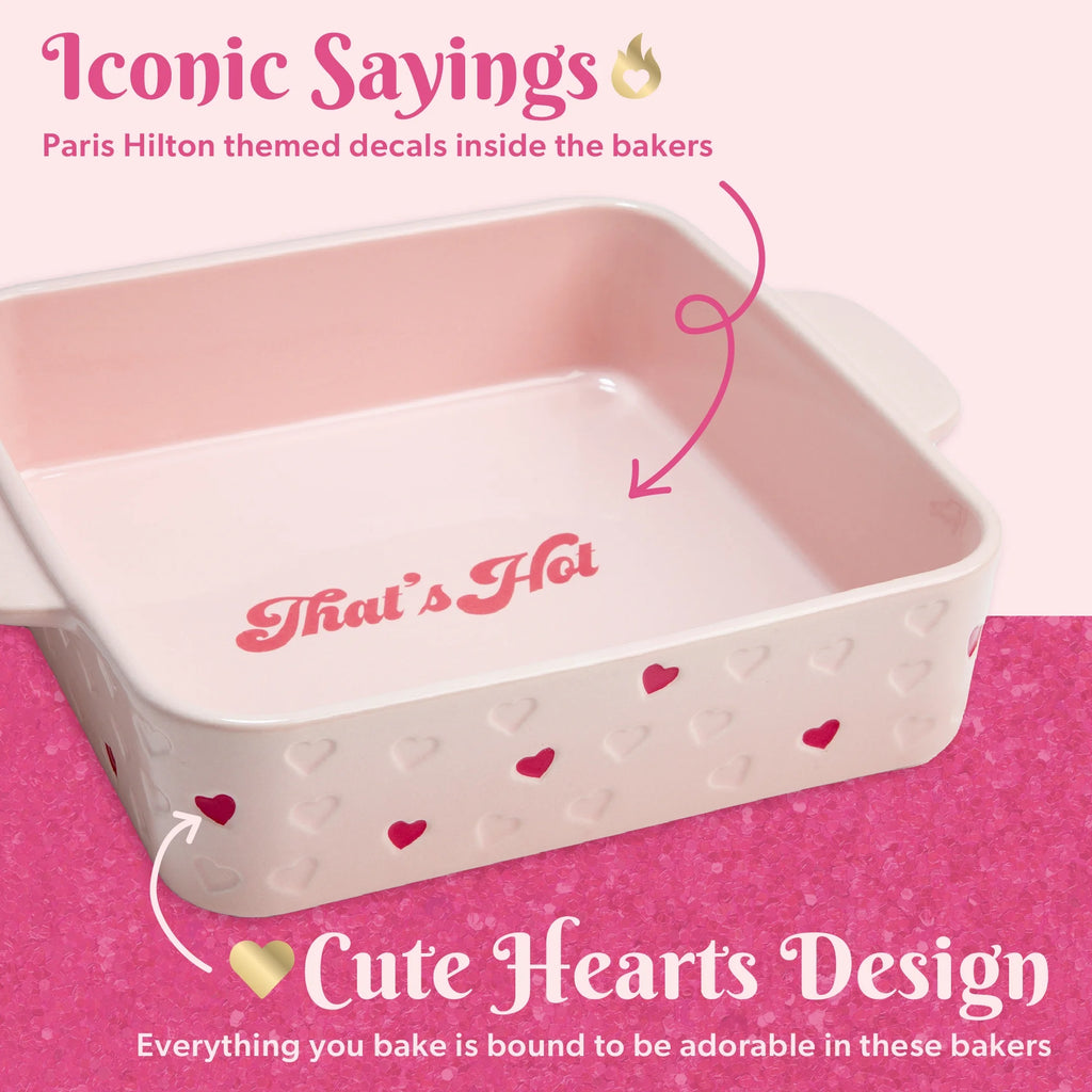 2 Piece Ceramic Baker Set, Square and Heart-Shaped, Stoneware Baking Set, Pink