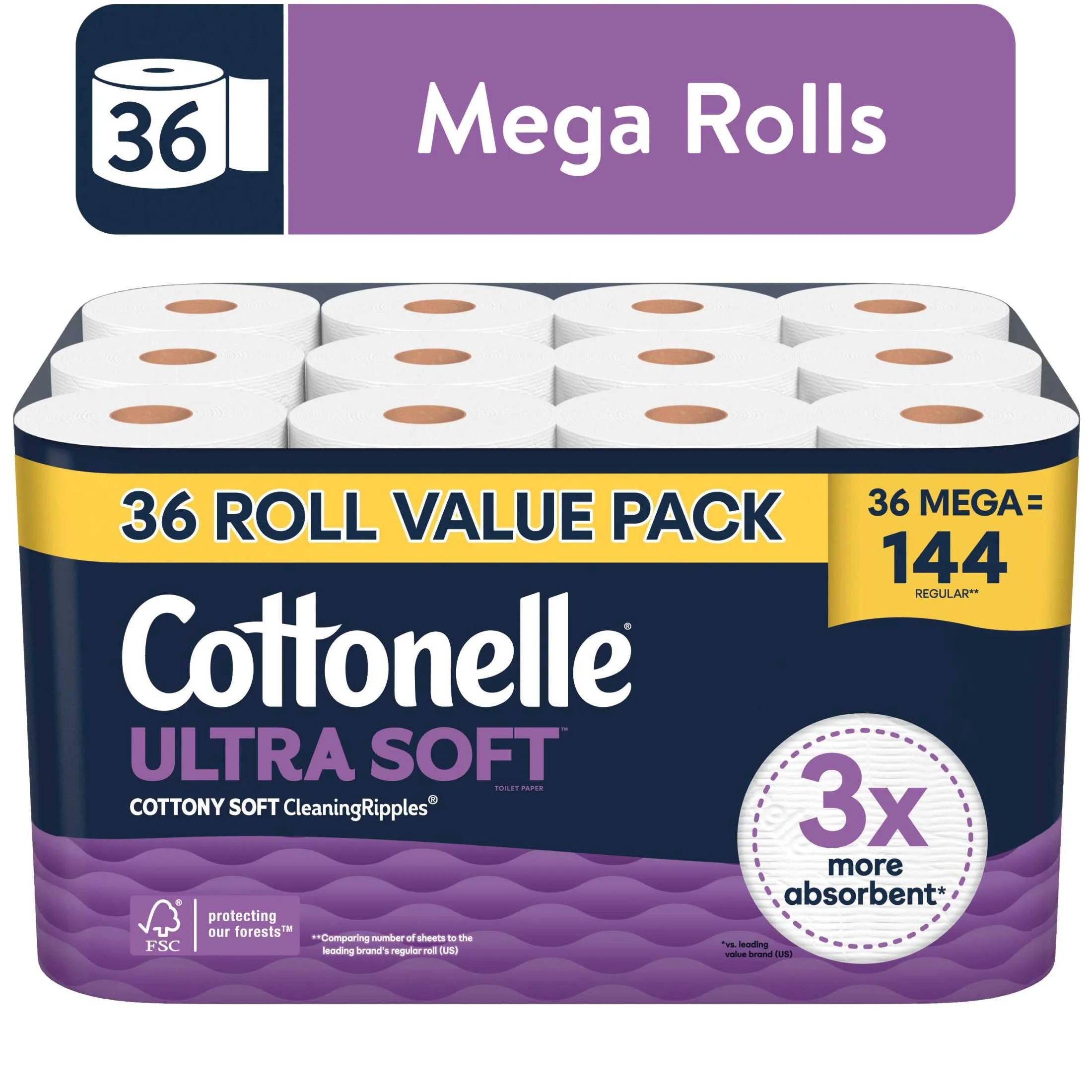 Ultra Soft Toilet Paper, Strong Toilet Tissue, 36 Mega Rolls