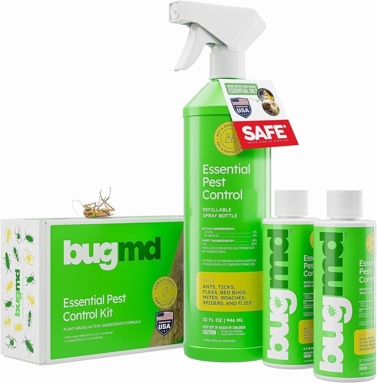 Ant Killer & Bug Spray - Roach and Cockroach Killer Indoor, Spider Spray for Home, Fly and Insect Defense, Natural, Safe with Essential Oils, Plant-Powered, Pest Control - Starter Kit
