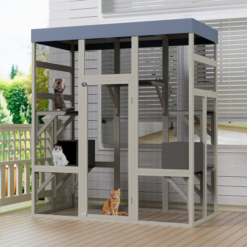 62.6' Outdoor Wooden Catio for Cats, Large Cat Enclosure with