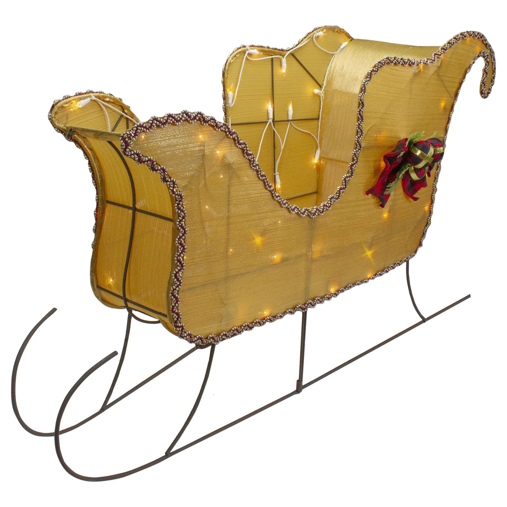 Lighted Shiny Sleigh Outdoor Christmas Decoration - 36" - Gold - Clear Lights
