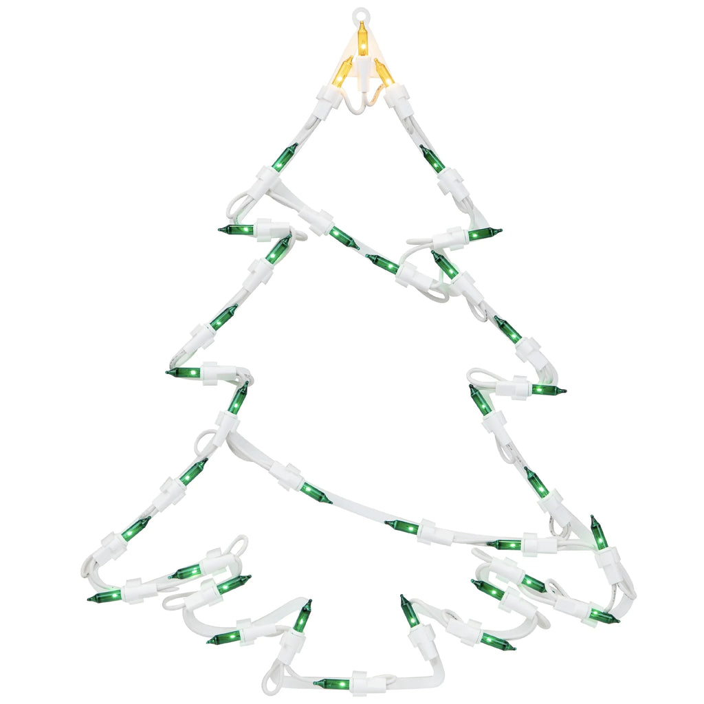 Lighted Christmas Tree Window Silhouette Decoration - 15" - Green and Yellow Lights