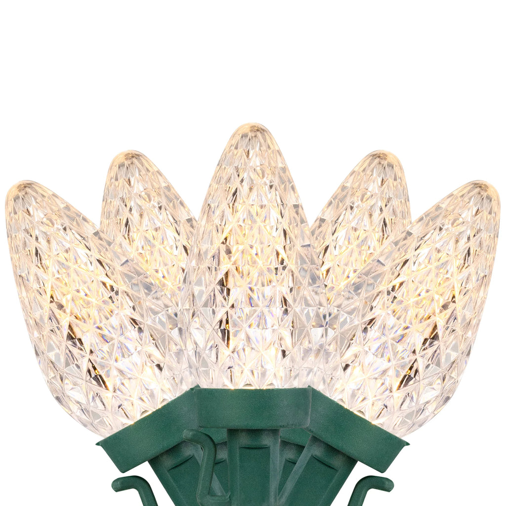 LED Faceted C9 Christmas Lights - Warm White - 66' Green Wire - 100Ct