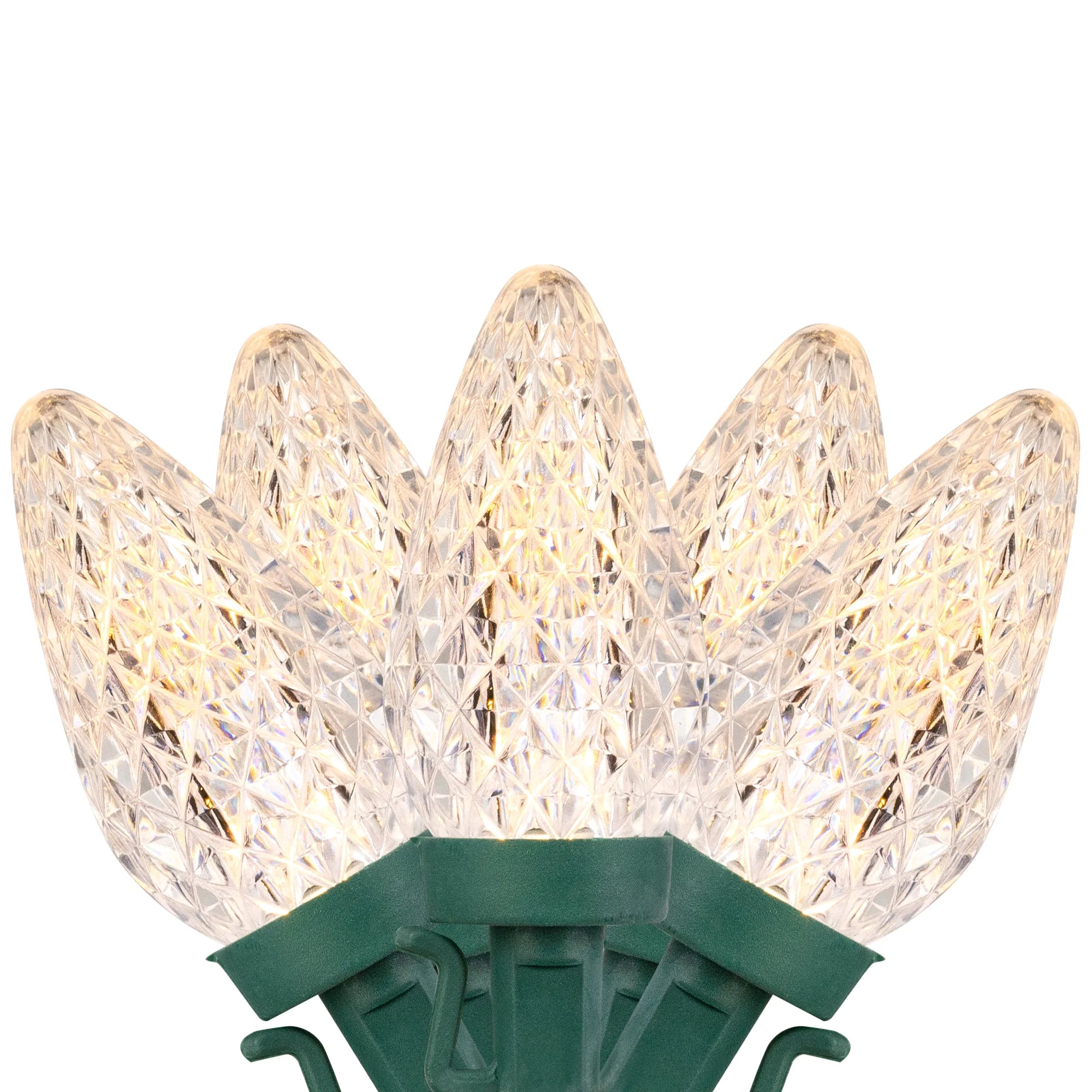 LED Faceted C9 Christmas Lights - Warm White - 66' Green Wire - 100Ct