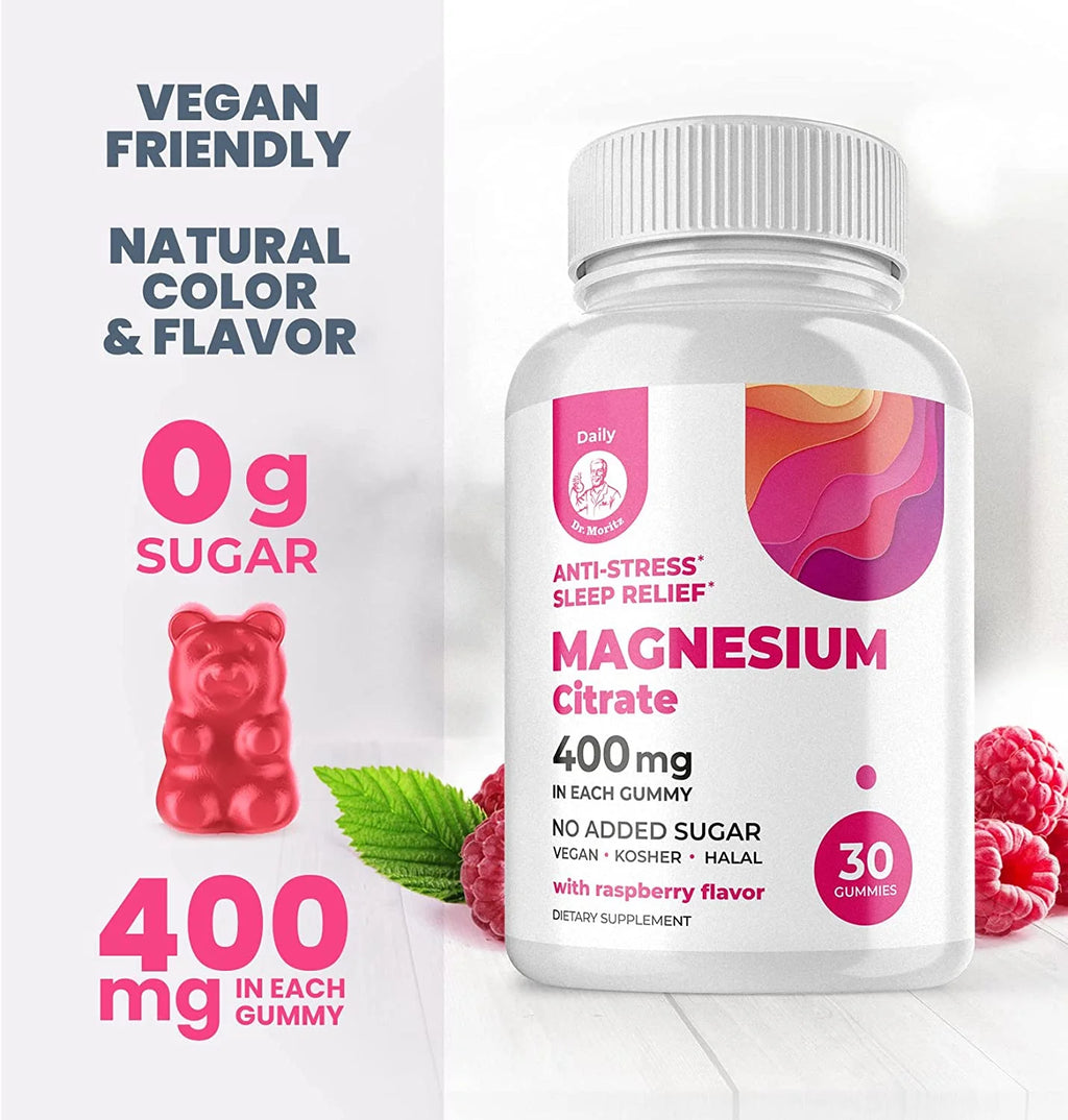 Magnesium Citrate Gummies, Sugar-Free Kids Stress Relief Gummies, Calm Magnesium Gummies Dietary Supplements Chews for Kids & Adults - 30 Count