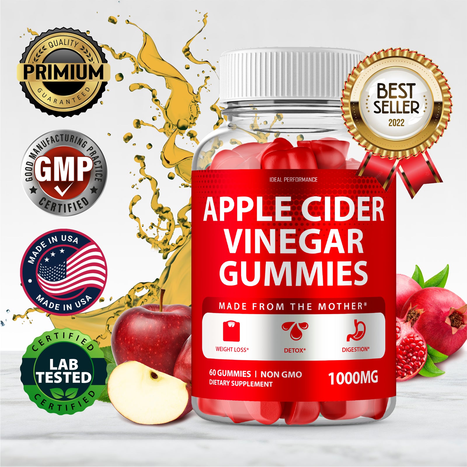 Apple Cider Vinegar Gummies with Mother - 120 Count (2 Bottles)