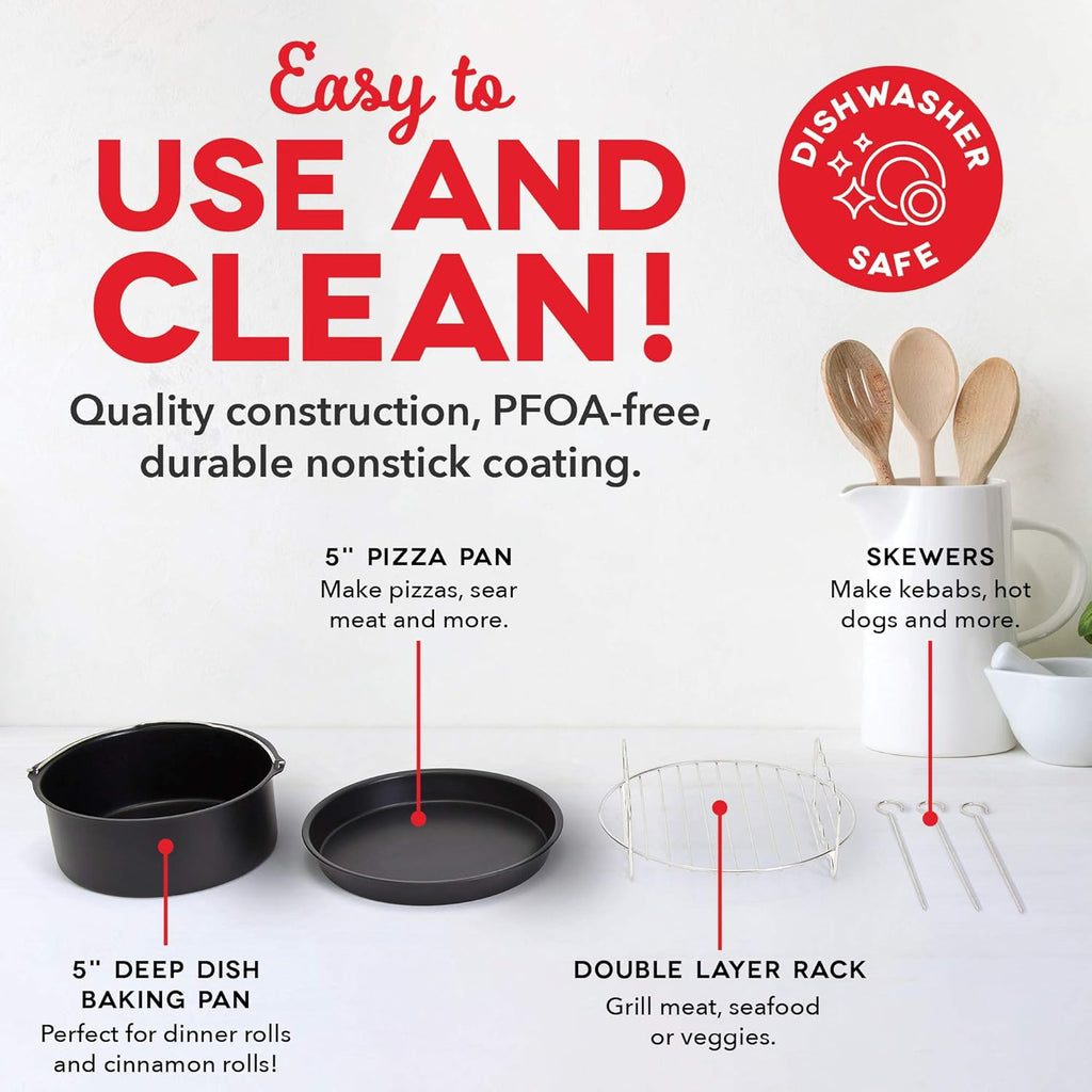 Tasti-Crisptm Digital Air Fryer with Aircrisp Technology + 6Pc Accessory Kit - Healthier Fried Food with Custom Presets