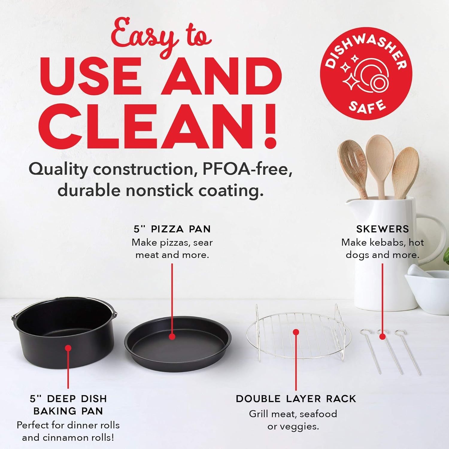 Tasti-Crisptm Digital Air Fryer with Aircrisp Technology + 6Pc Accessory Kit - Healthier Fried Food with Custom Presets