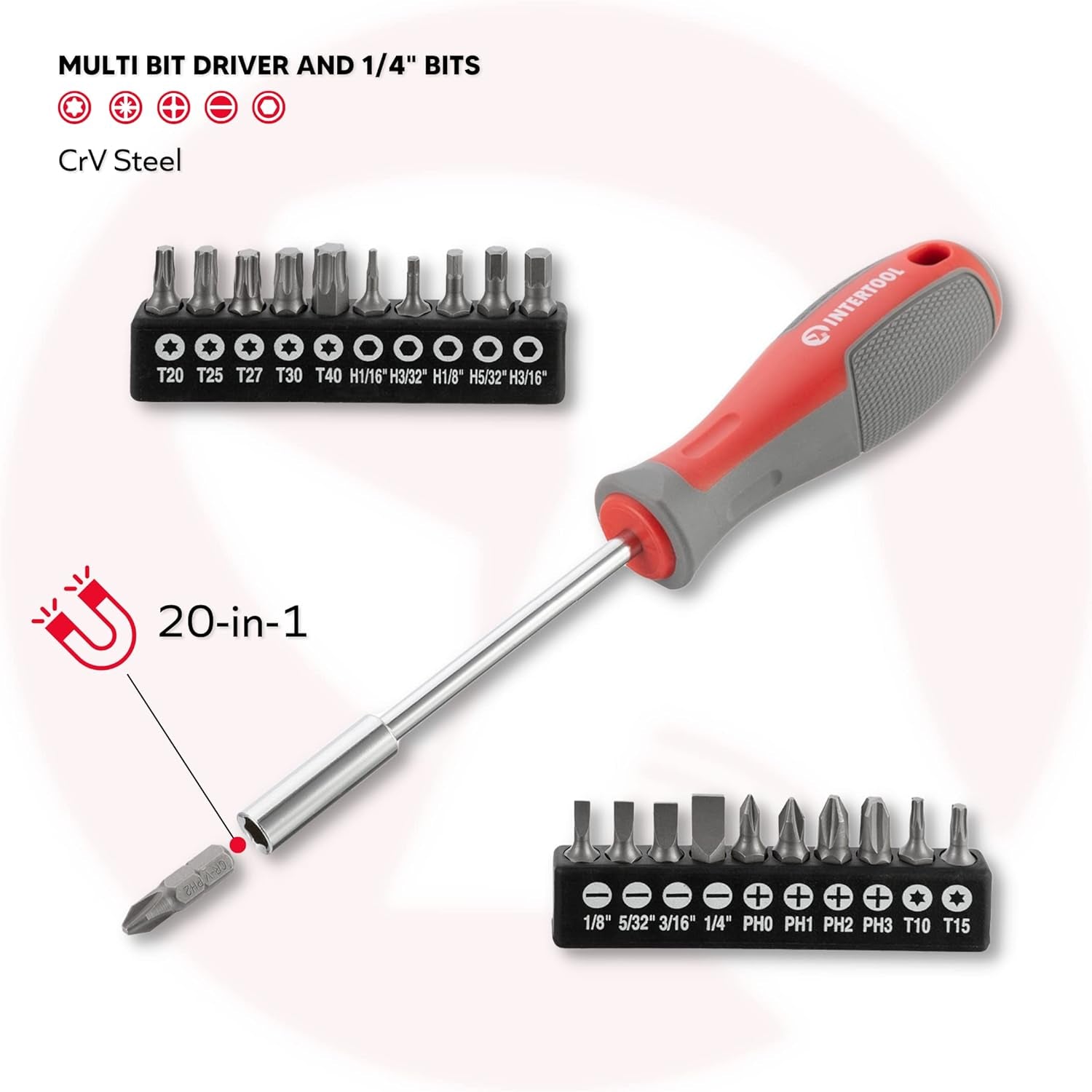 Screwdriver & Precision Driver Tool Set with Magnetic Tips and Bits - Phillips, Flat Head, Torx, Hex - Cr-V Steel with Cushion Grip Handles VT08-3329