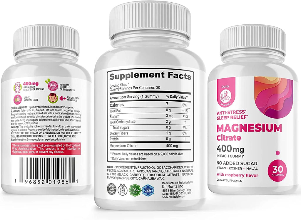 Magnesium Citrate Gummies, Sugar-Free Kids Stress Relief Gummies, Calm Magnesium Gummies Dietary Supplements Chews for Kids & Adults - 30 Count
