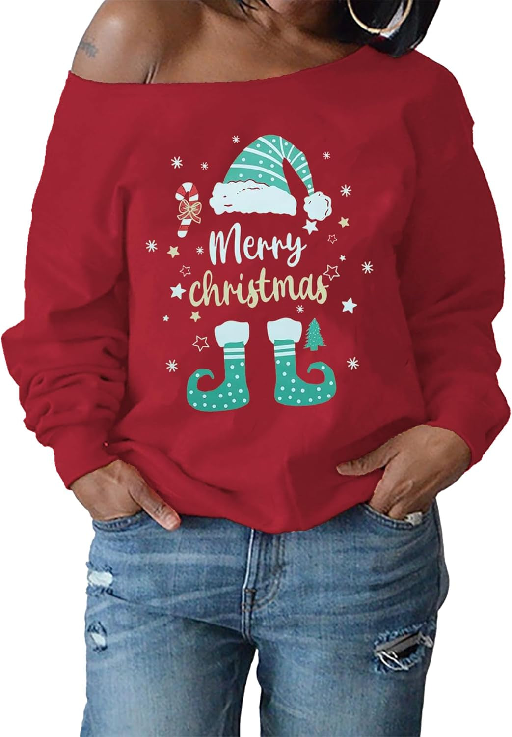 Women'S Off-Shoulder Blouses Sweatshirt Long Sleeve Print Love Tops