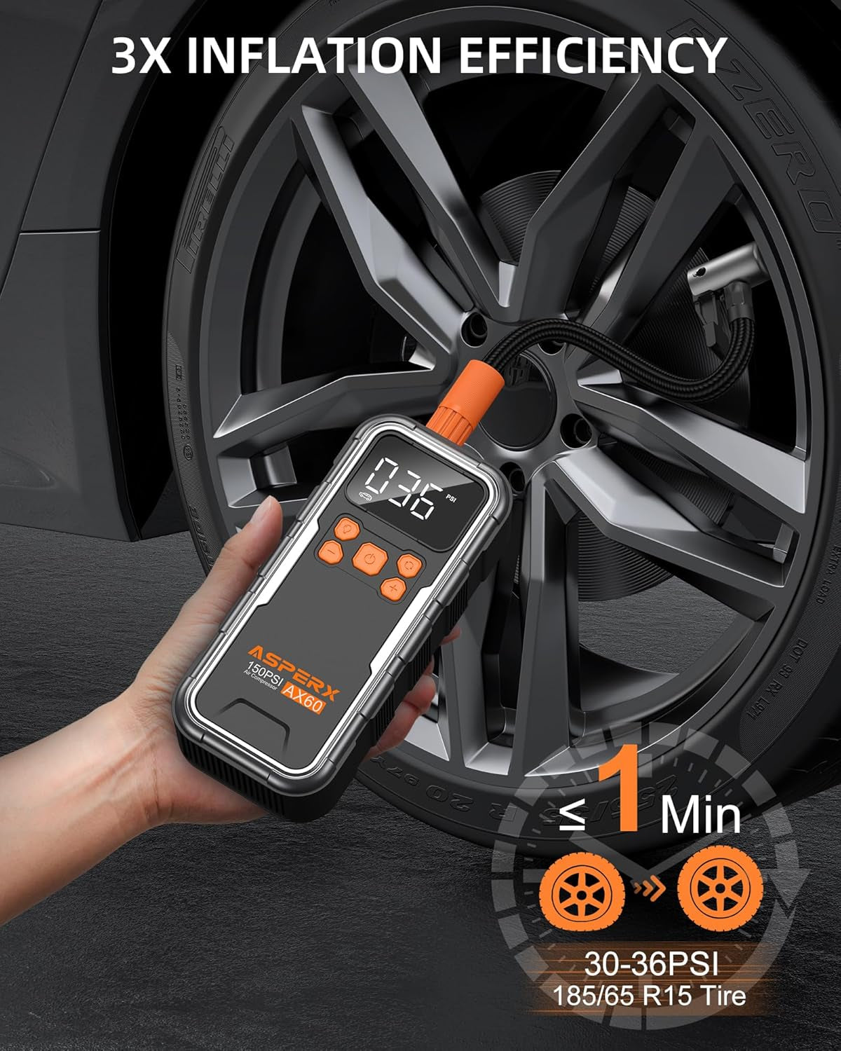 Portable Tire Inflator and Air Compressor, 150PSI Cordless Pump with Digital Pressure Gauge and Emergency LED Light for Cars, Motorcycles, and Sports Equipment