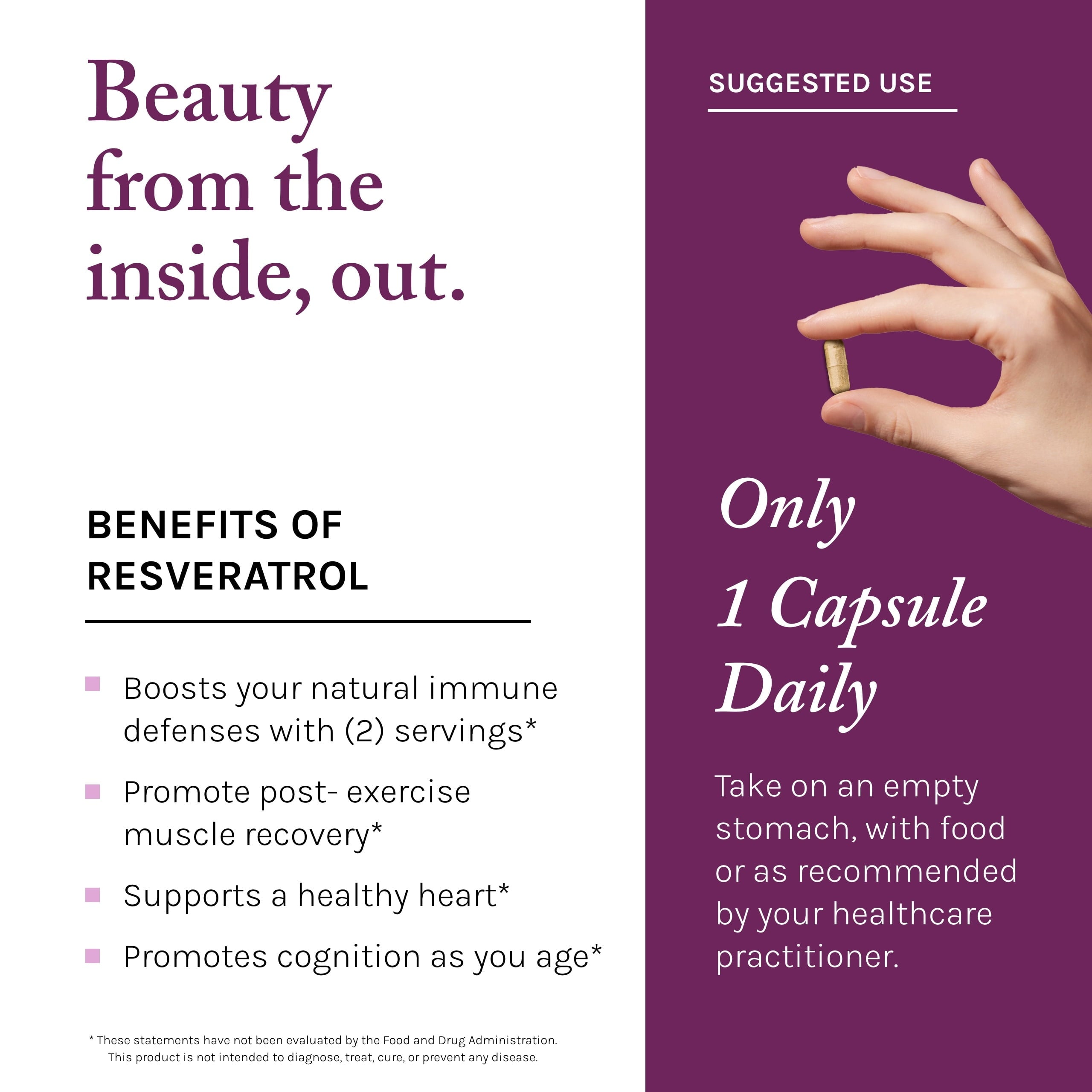 Beauty, Resveratrol 500 Mg, Antioxidant Supplement for Heart and Cellular Health, Supports Healthy Aging and Immune System, Paleo, Keto, 30 Capsules