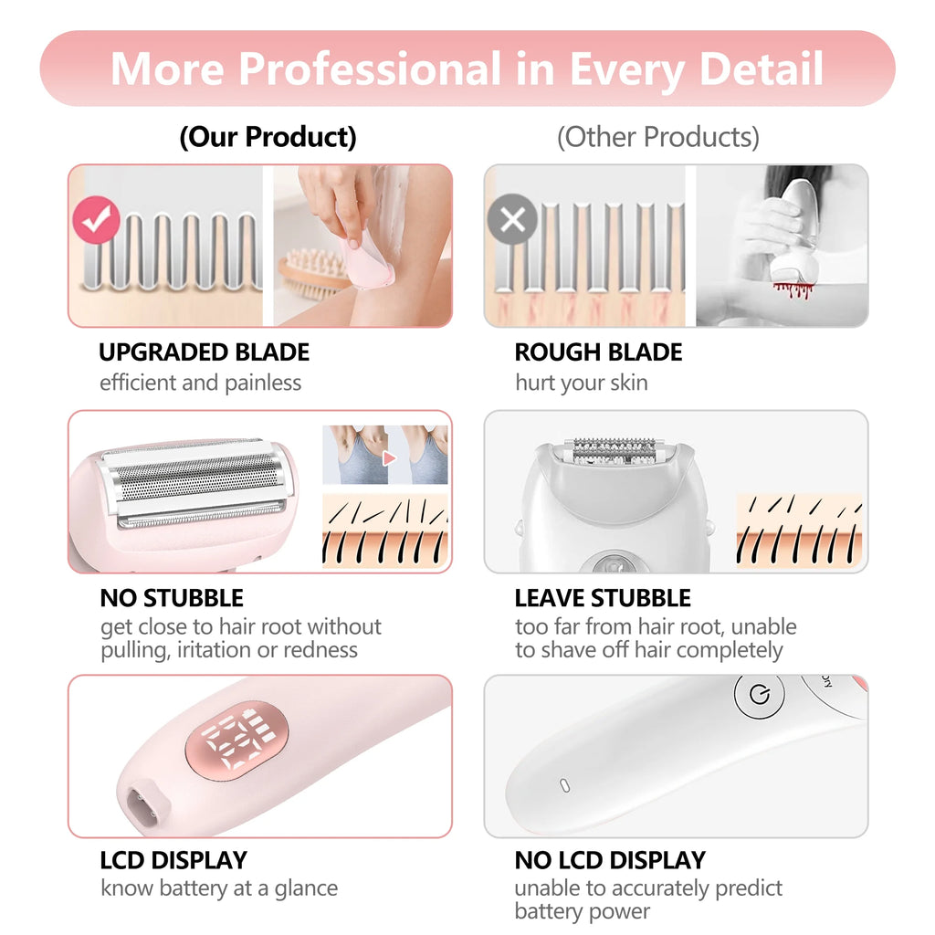 Woman Electric Razor, Rechargeable Cordless Shaver for Woman Face Leg Bikini, Wet Dry Use