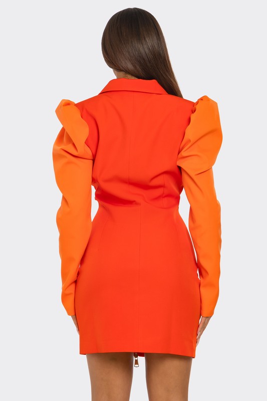 Two-Tone Orange Zip-Up Dress