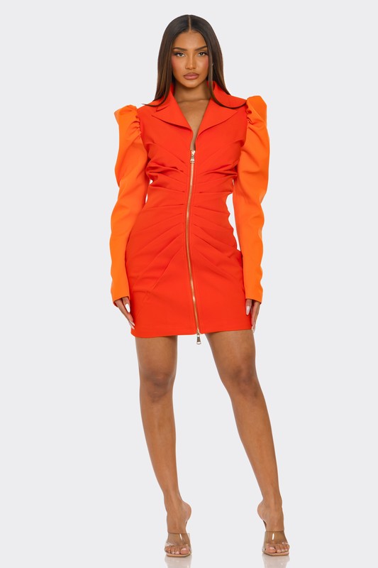 Two-Tone Orange Zip-Up Dress