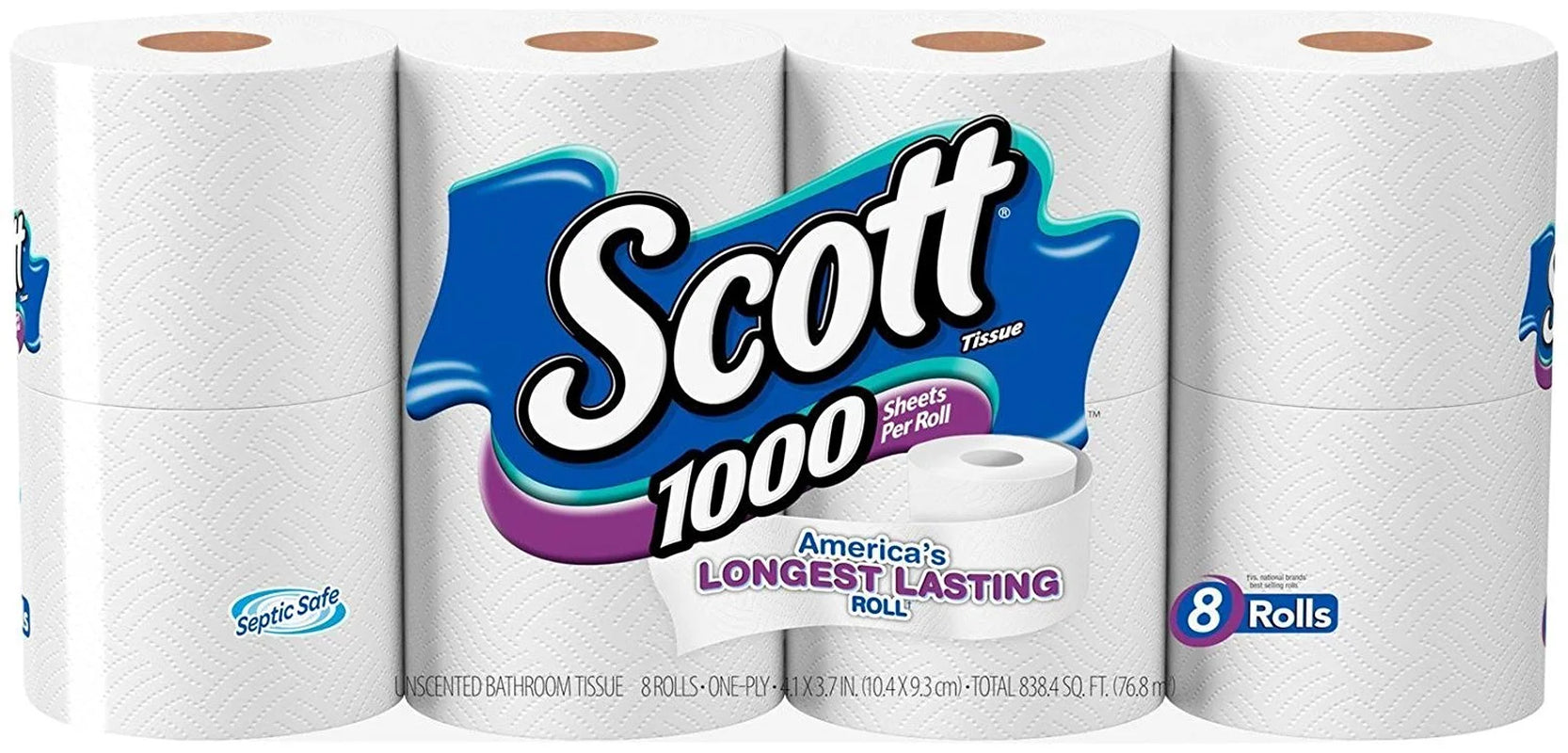 Regular Roll Toilet Tissue, 1-Ply, White, Pack of 8 Rolls
