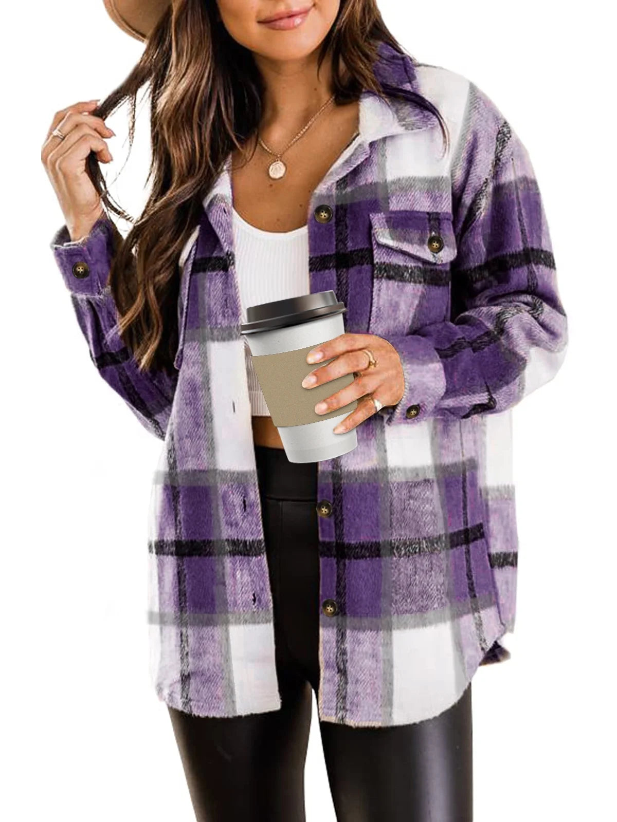 Flannel Shirts for Women Plaid Jackets Long Sleeve Shackets Womens Button down Coats Warm Blouses