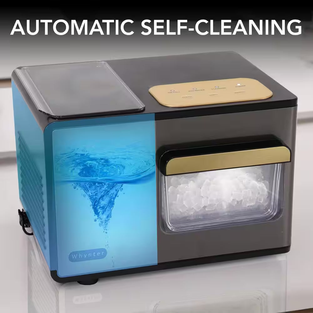 14.5 In. 40 Lbs Nugget Ice Maker Chewable Sonicsno Countertop Compact Ice Maker in Black Stainless Steel and Gold