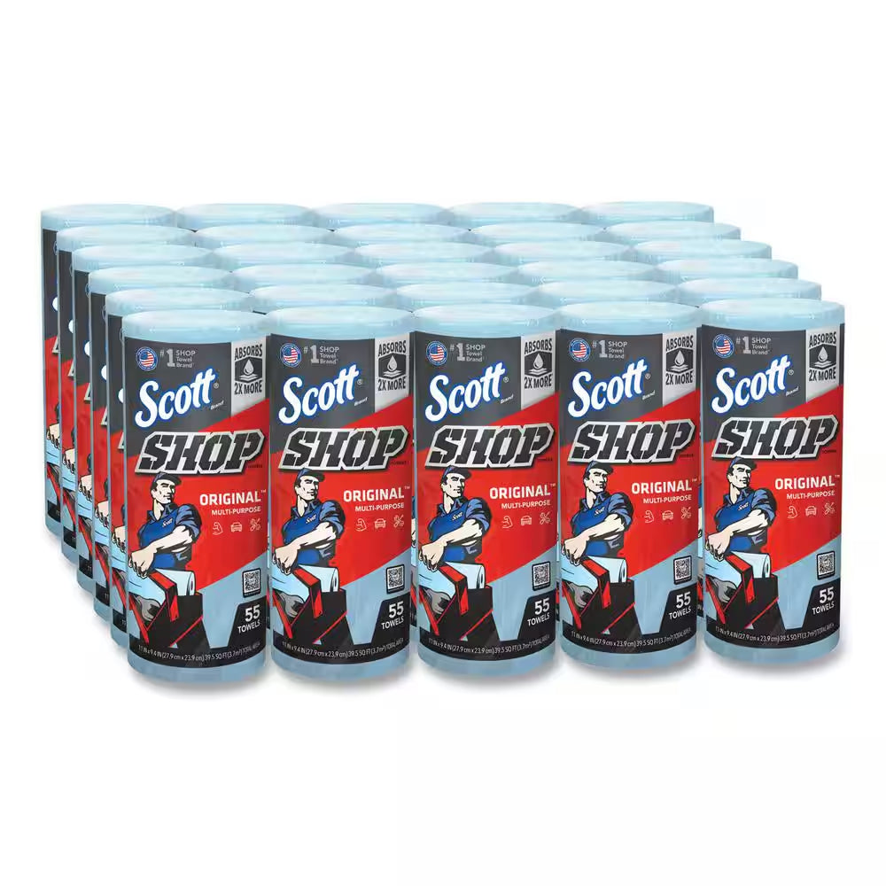 Shop Towels Standard Roll 9.4 X 11 Blue (55 Sheets per Roll, 30 Rolls per Carton)
