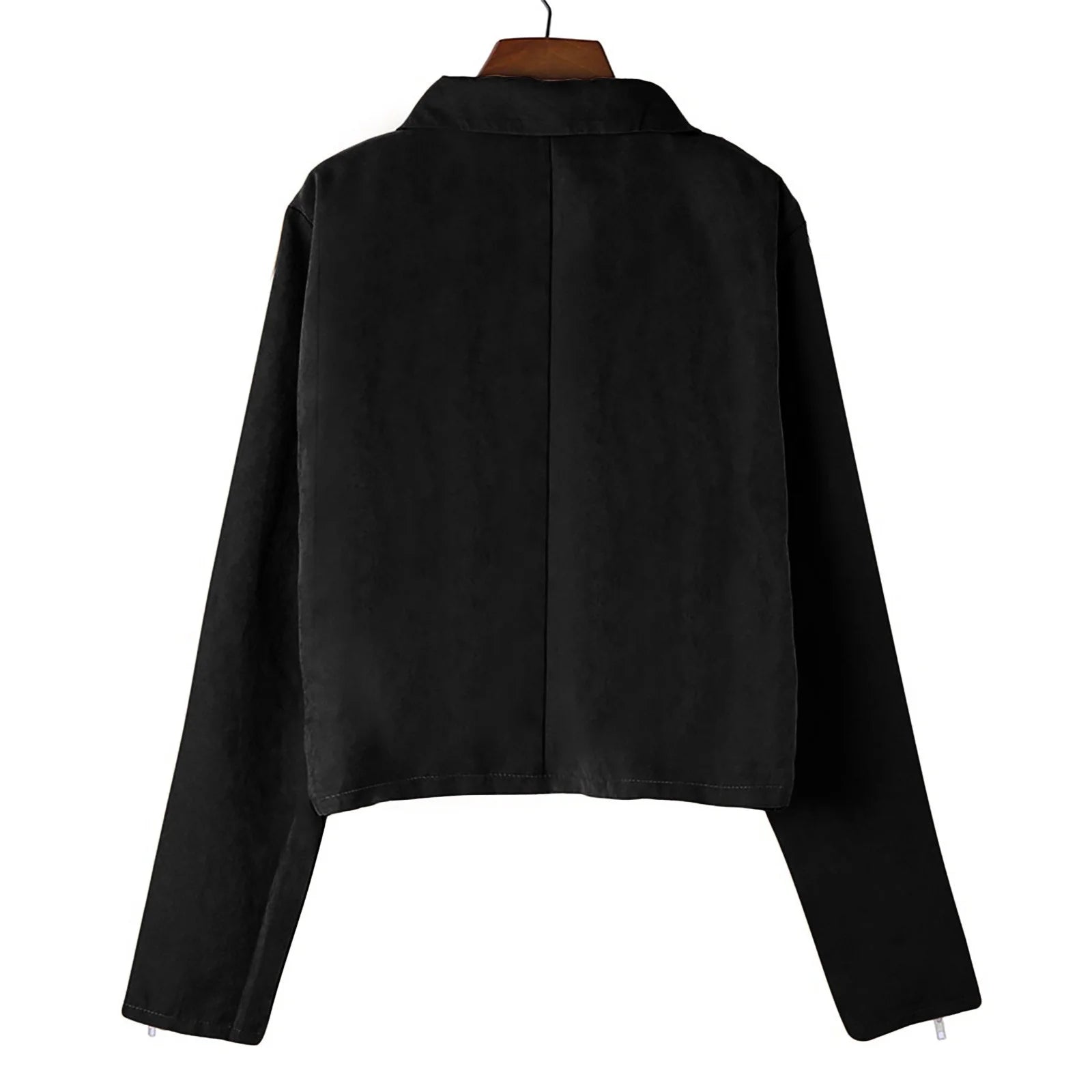 Women'S PU Leather Short Zipper Jacket Women'S plus Fashion Top Long Sleeve Hoodless Slim Solid Female Outwear Black 4