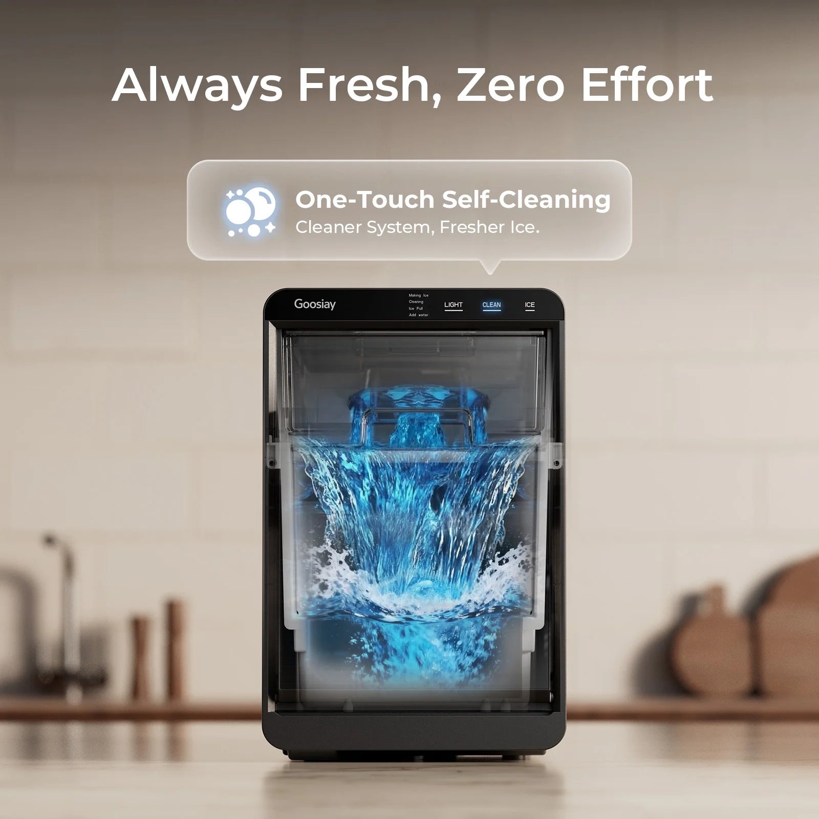 Nugget Ice Maker Countertop, 44Lbs per Day Portable Pebble Sonic Ice Machine with Soft Chewable Ice for Home, Kitchen, Office, RV, Camping, Stainless Steel, Black