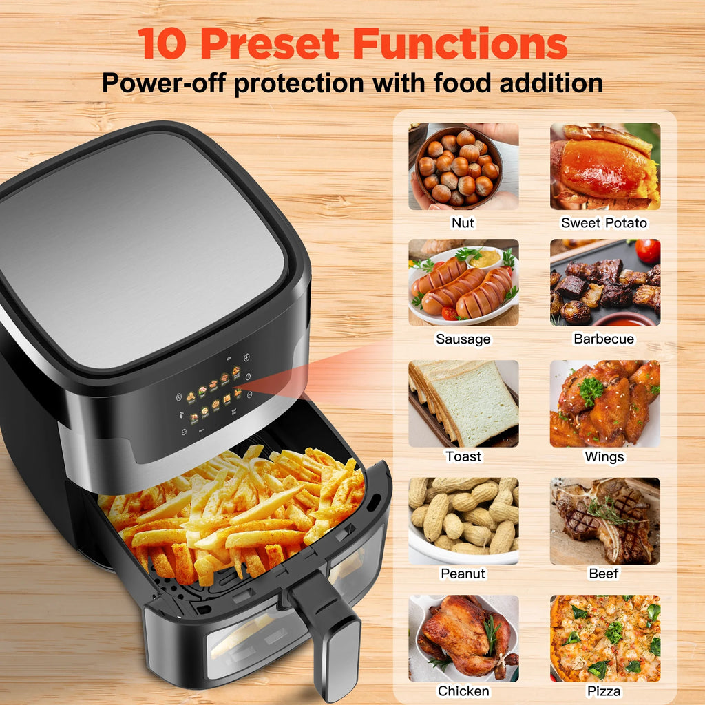 Air Fryer Oven, 10-In-1 7.5Qt Multifunction Air Fryer with Digital LED Touch Screen, 10 Preset Cookings, Dishwasher-Safe Basket, 95% Less Oil, Nonstick Dishwasher-Safe Basket, 100Pcs Liner
