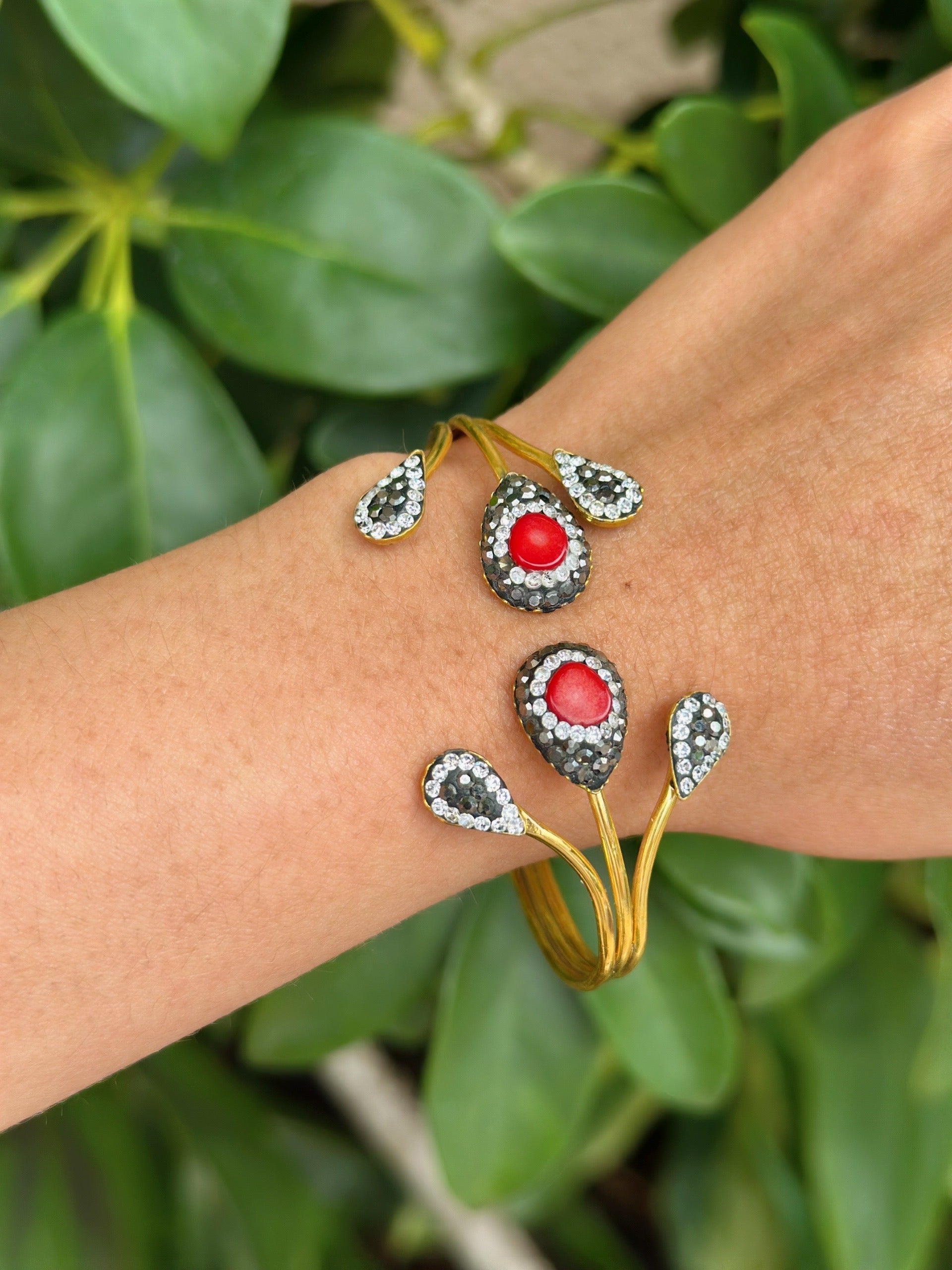 Red Hematite Gold Plated Cuff