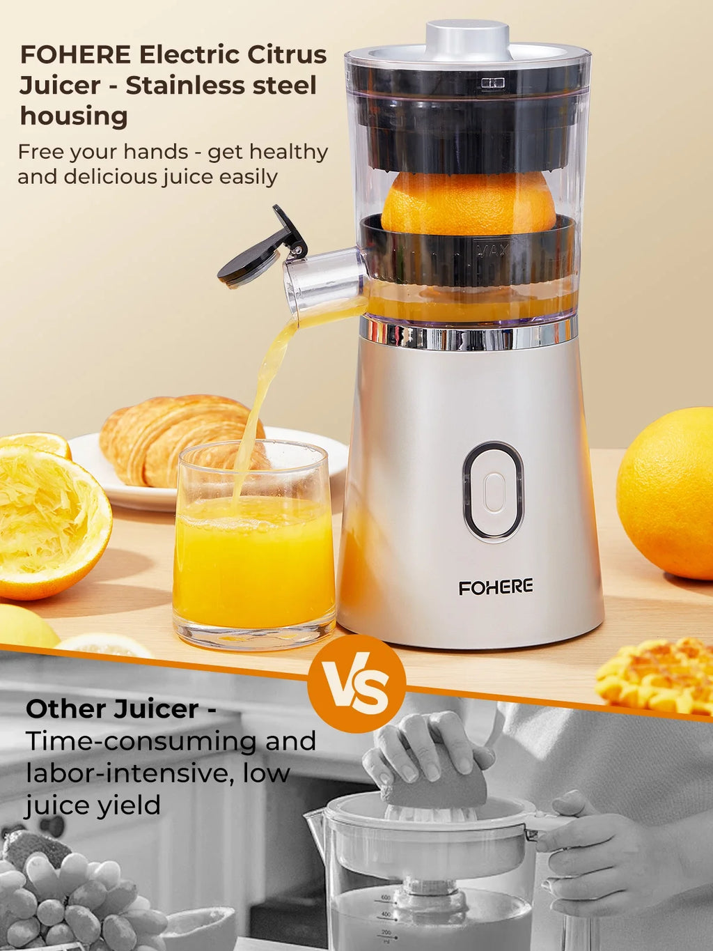 Electric Citrus Juicer Hands Free, Orange Lime Grapefruit Juicer Squeezer, One Touch Operation, Easy to Clean Juice Maker