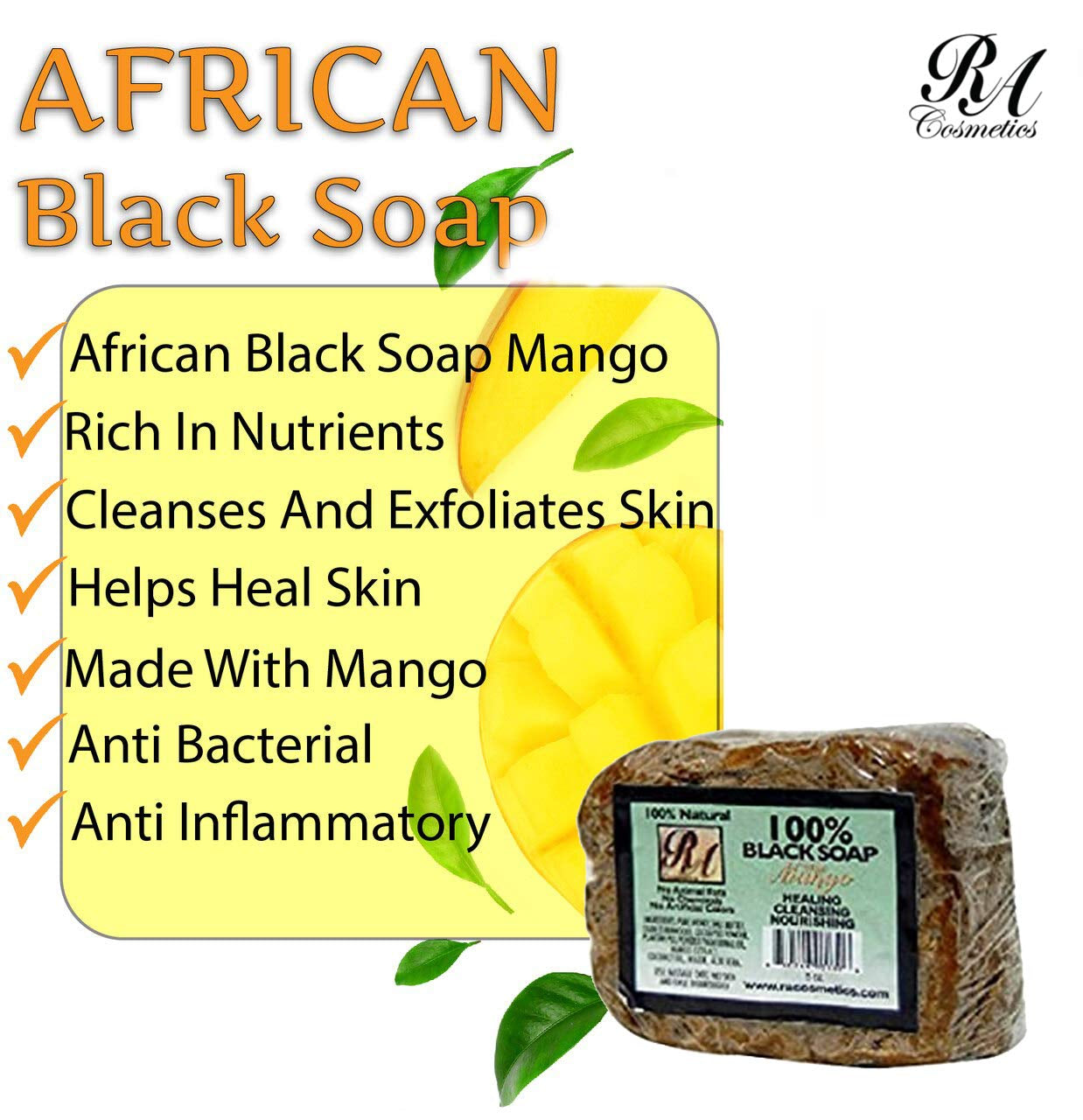 Natural African Black Soap with Mango Scent, 5 oz (141 g)