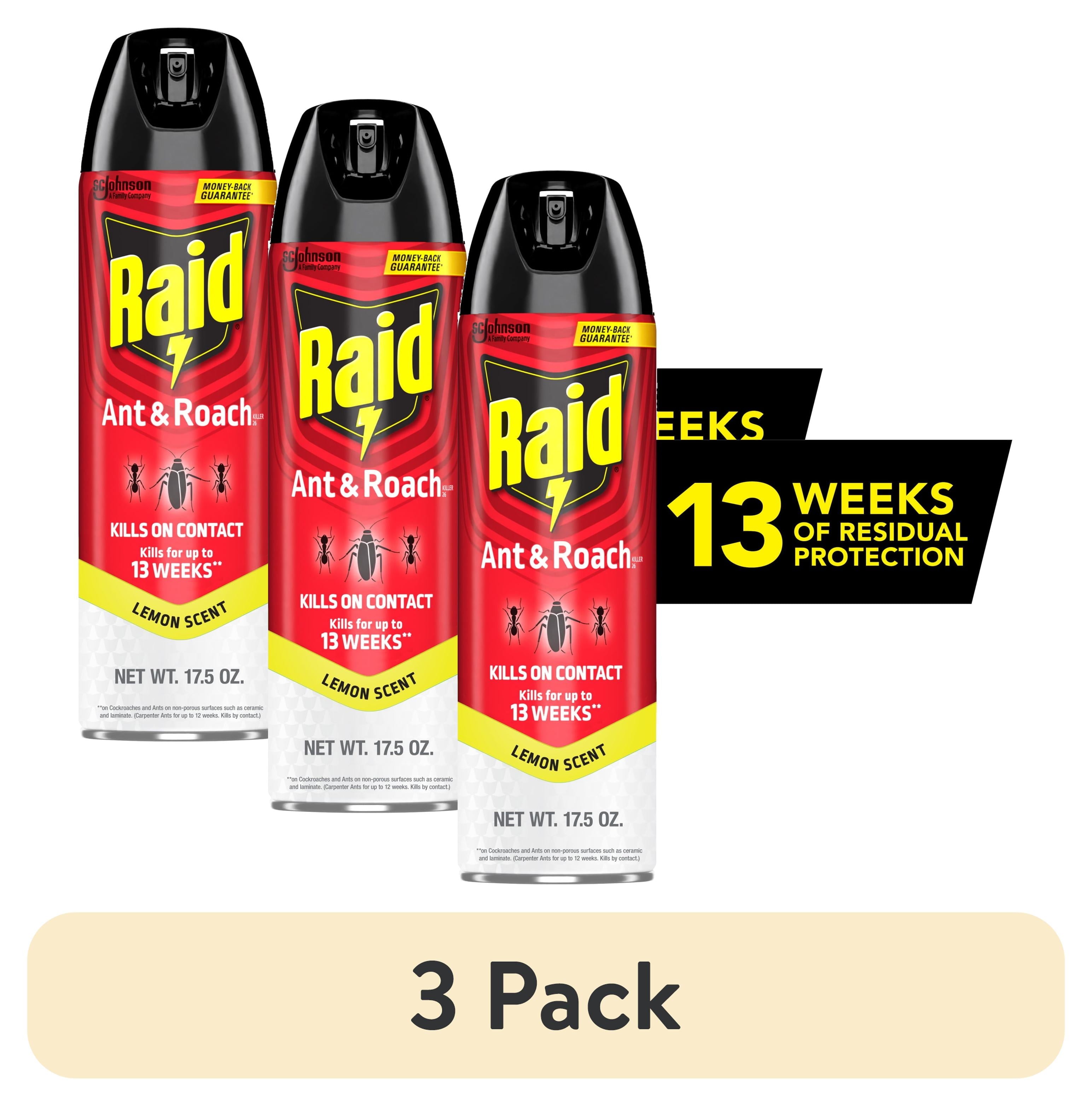 (3 Pack)  Ant and Roach Insect Killer Aerosol Insecticide, Lemon Scent, 17.5Oz