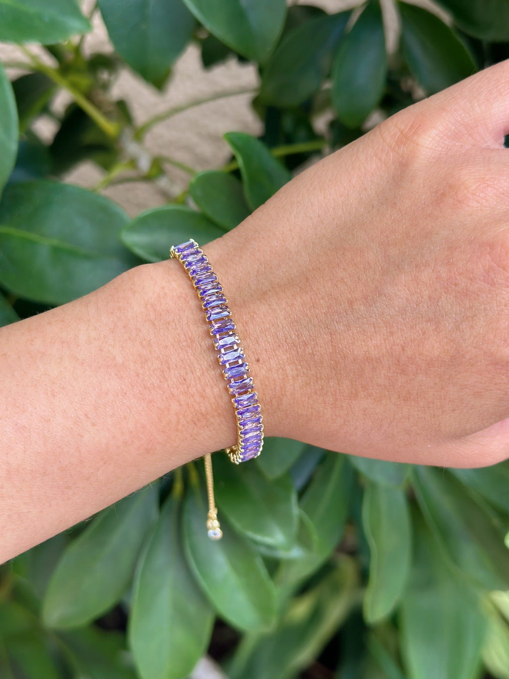 Purple Crystal Gold Plated Adjustable Box Chain Bracelet