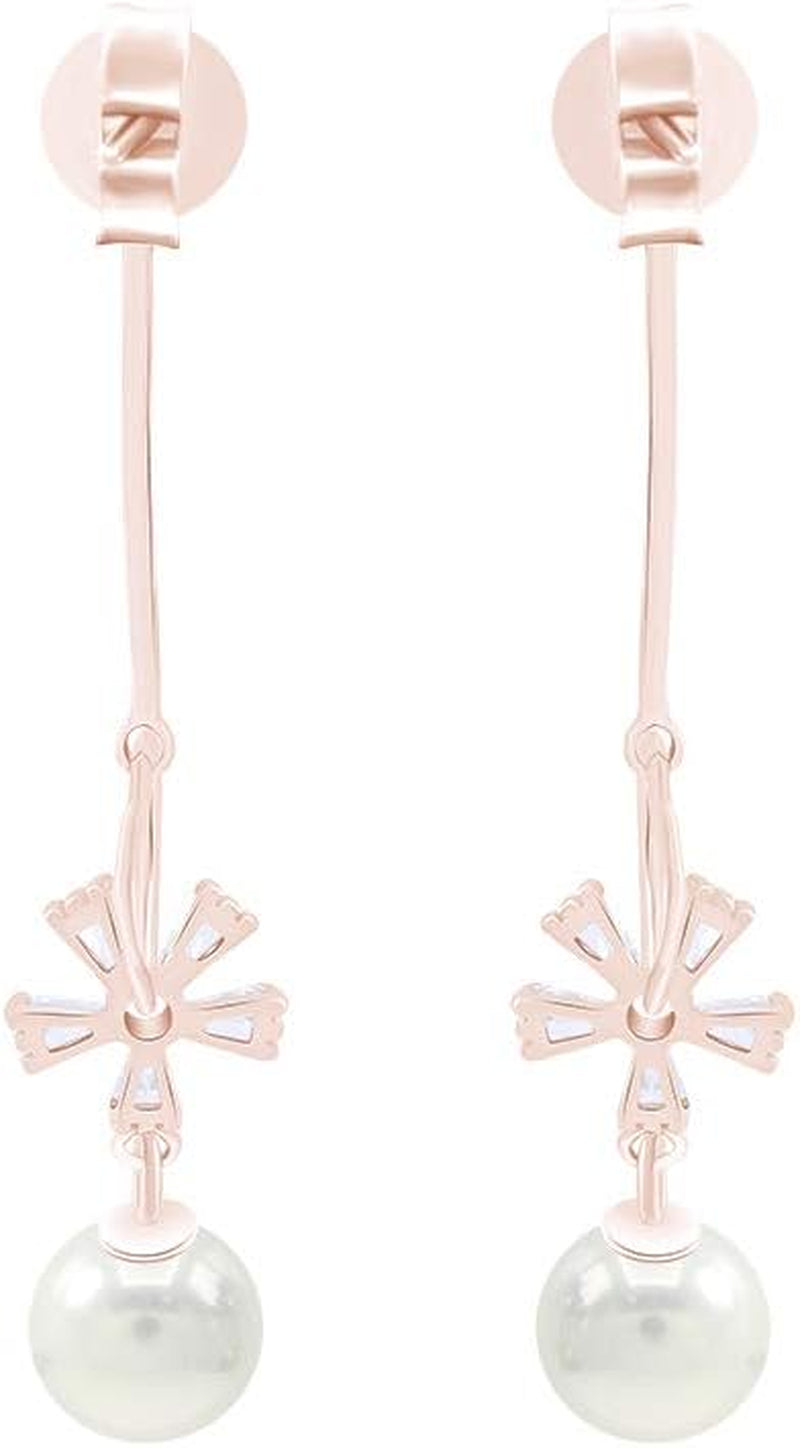 Sterling Silver Shell Pearl Earrings with Cubic Zirconia Flower Dangle Drop Stud Earrings for Women