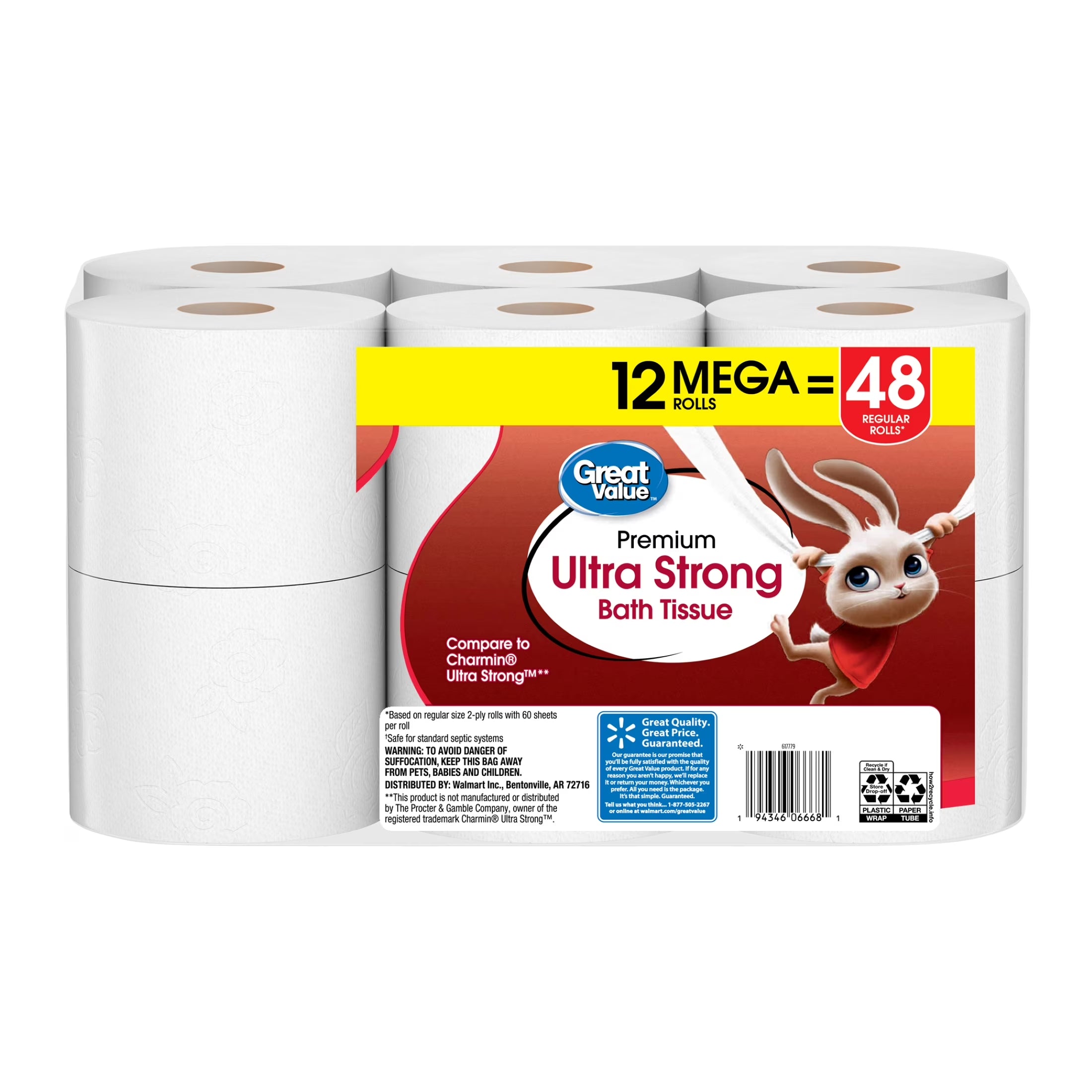 Ultra Strong 2-Ply Toilet Paper, 12 Mega Rolls, Compare to Charmin® Ultra Strong™