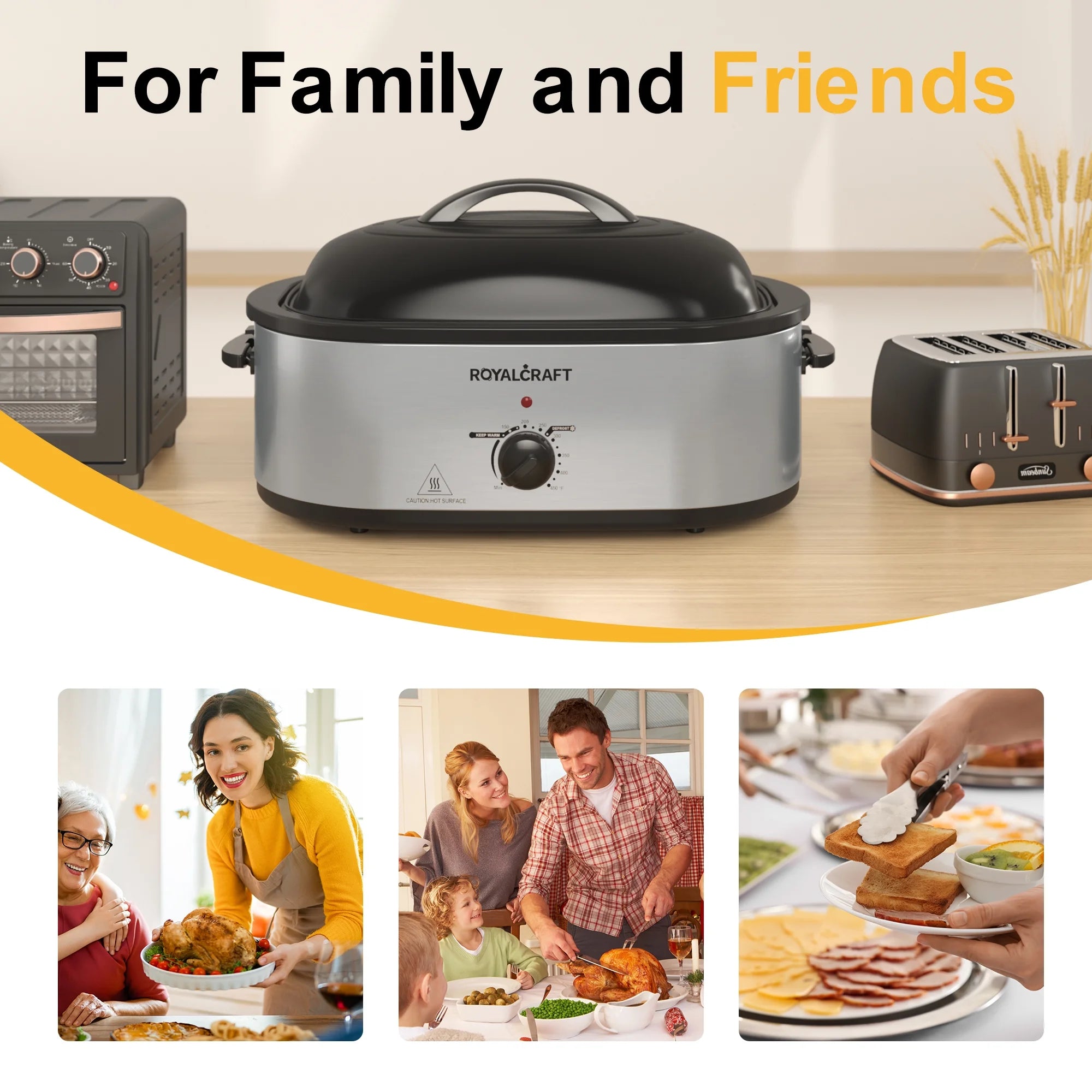 18 Quart Roasting Oven with Self-Basting Lid Removable Pan, 150 to 450F Temperature Control Cool-Touch Handles,Silver