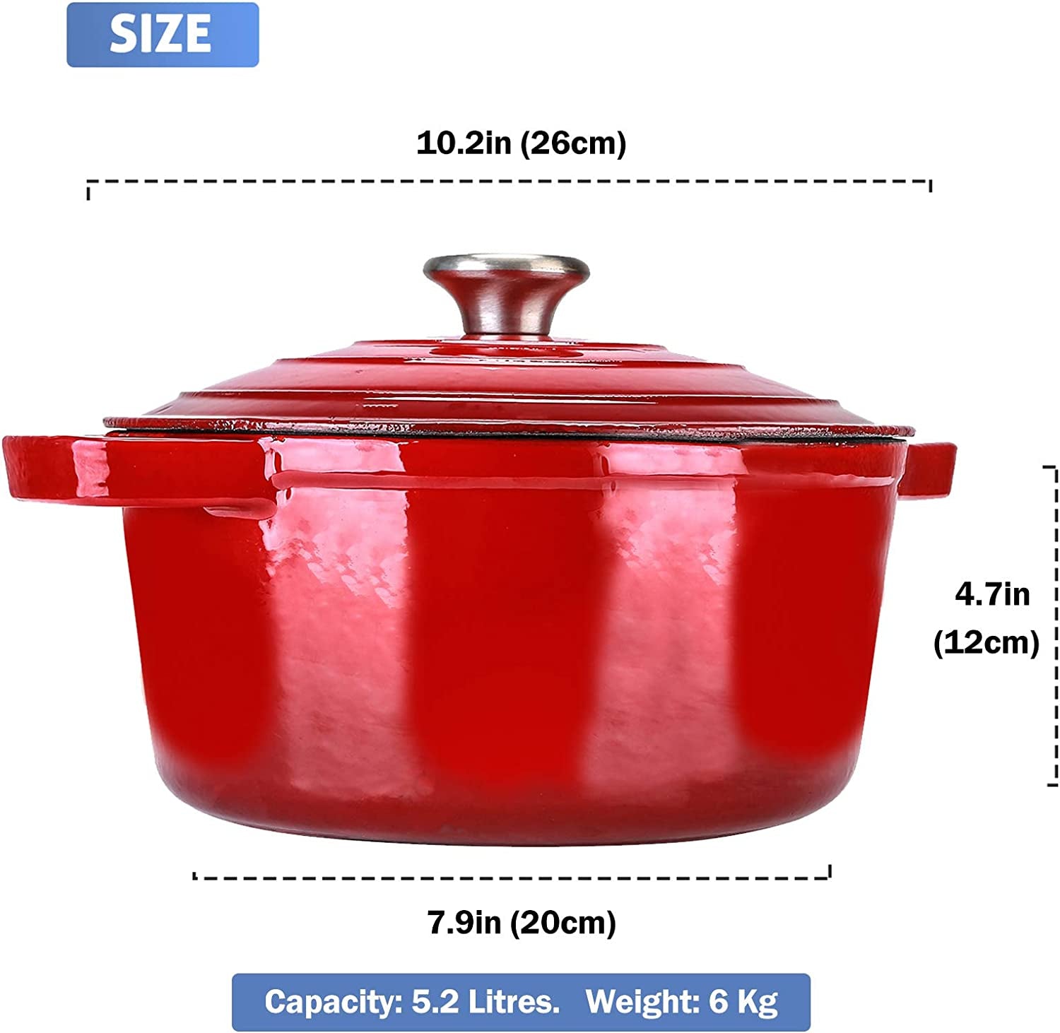 5.5 Quart Enameled Cast Iron Dutch Oven with Lid, 5.5 QT Deep round Dutch Oven Pot with Dual Handles -Red