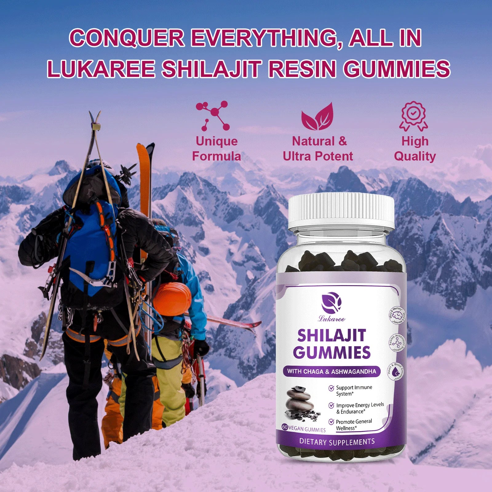 Himalayan Shilajit Gummies - High Potency Energy and Immune Support with Chaga and Ashwagandha