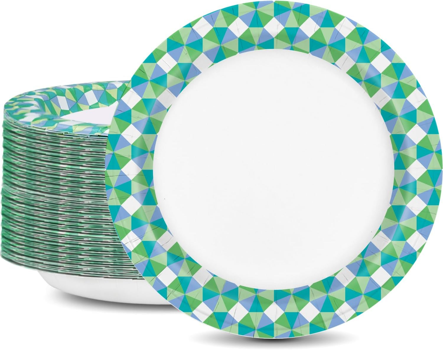 Paper Plates Bulk, 10 Inch Large Paper Plates, 100Pcs Disposable Paper Plates, Blue Paper Plates for Parties and Daily Use, Soak Proof, Cut Proof, Green Printed
