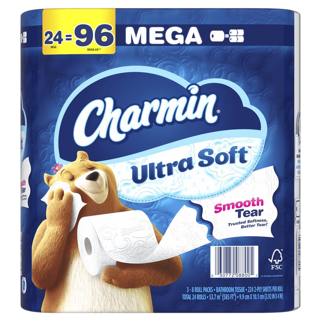 Ultra Soft Toilet Paper 24 Mega Rolls, 224 Sheets per Roll