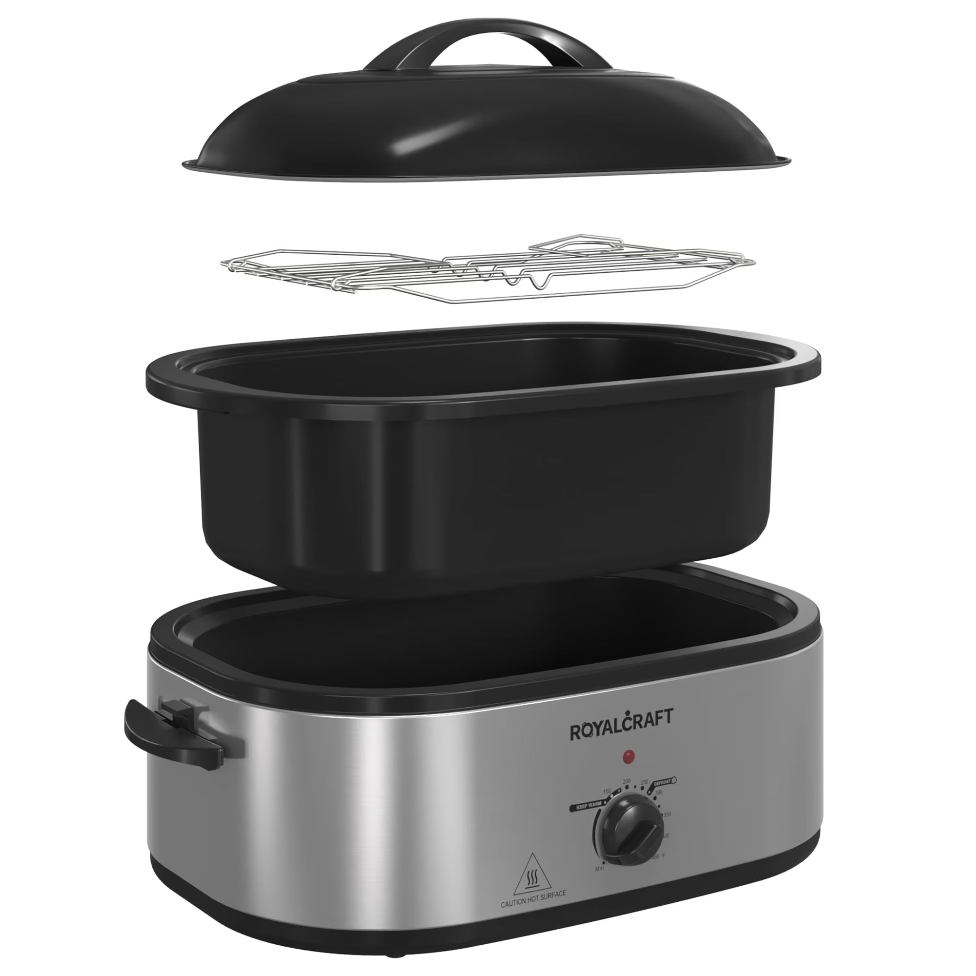 18 Quart Roasting Oven with Self-Basting Lid Removable Pan, 150 to 450F Temperature Control Cool-Touch Handles,Silver