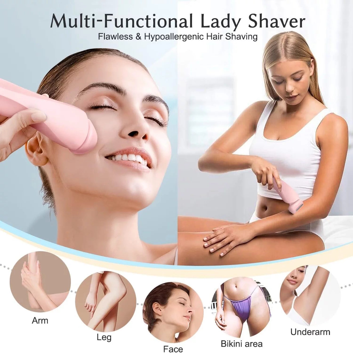 Woman Electric Razor, Rechargeable Cordless Shaver for Woman Face Leg Bikini, Wet Dry Use