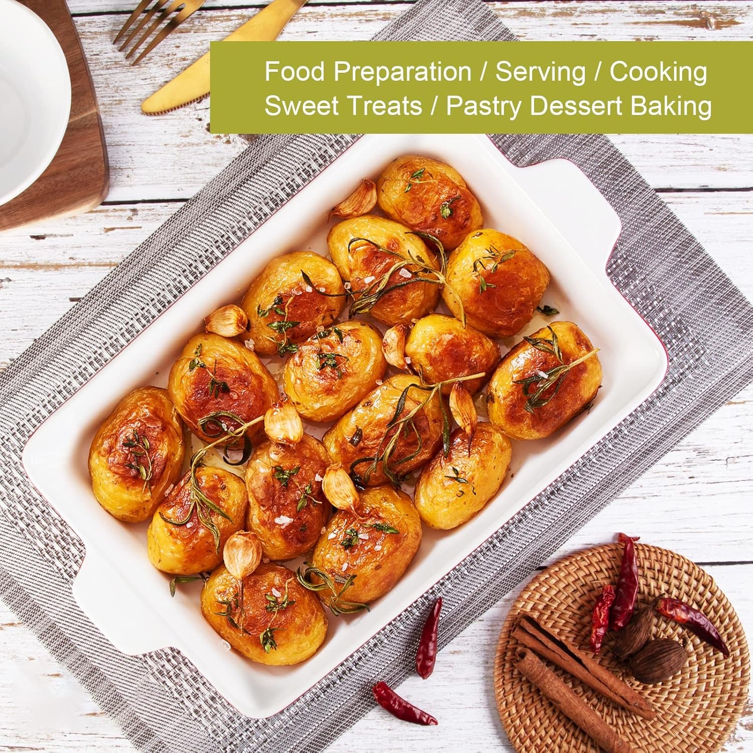 Ceramic Bakeware Set of 3 Piece, Rectangular Baking Pan Set, Porcelain Baking Pans Rectangular Casserole Pan for Cake, Lasagna, 11.7 X 8 X 2.7 Inches, Red