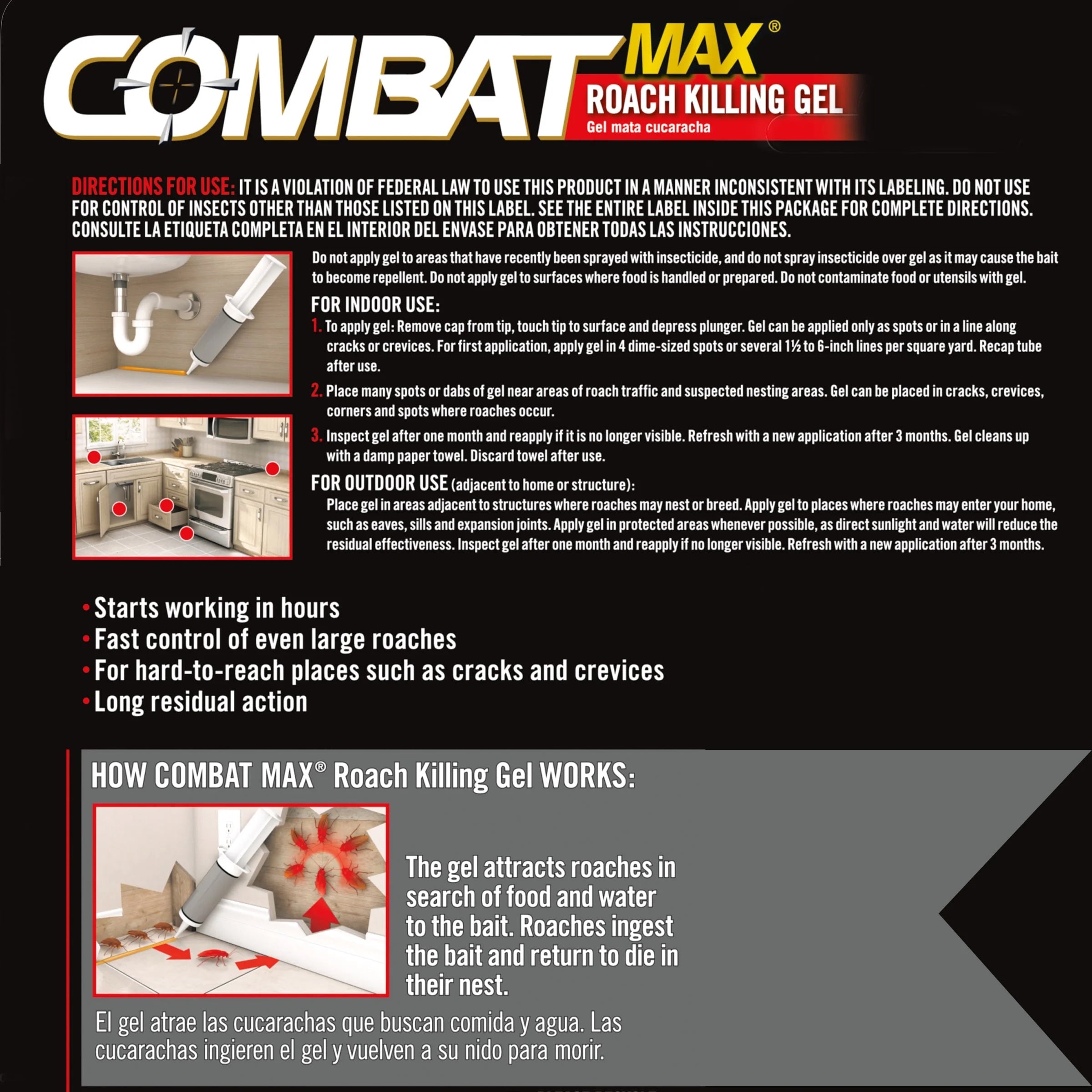 (3 Pack)  Max Roach Killing Gel for Indoor and Outdoor Use, 1 Syringe, 2.1 Ounces