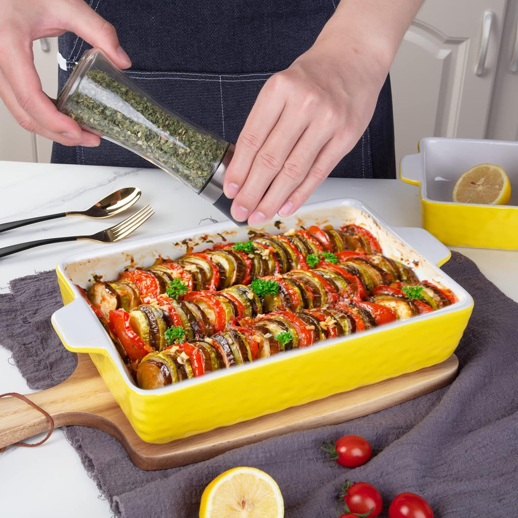 Ceramic Bakeware Set of 3 Piece, Rectangular Baking Pan Set, Porcelain Baking Pans Rectangular Casserole Pan for Cake, Lasagna, 11.7 X 8 X 2.7 Inches, Yellow
